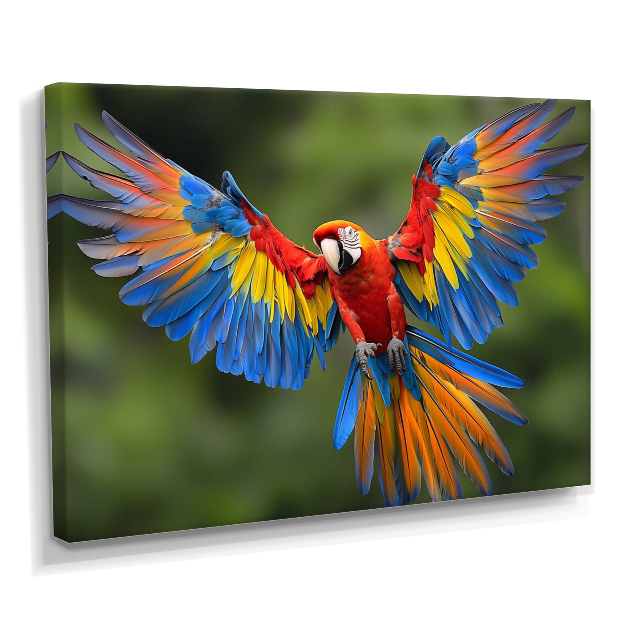 Vibrant Macaw Flying Photo - Bird Large Canvas Wall Art