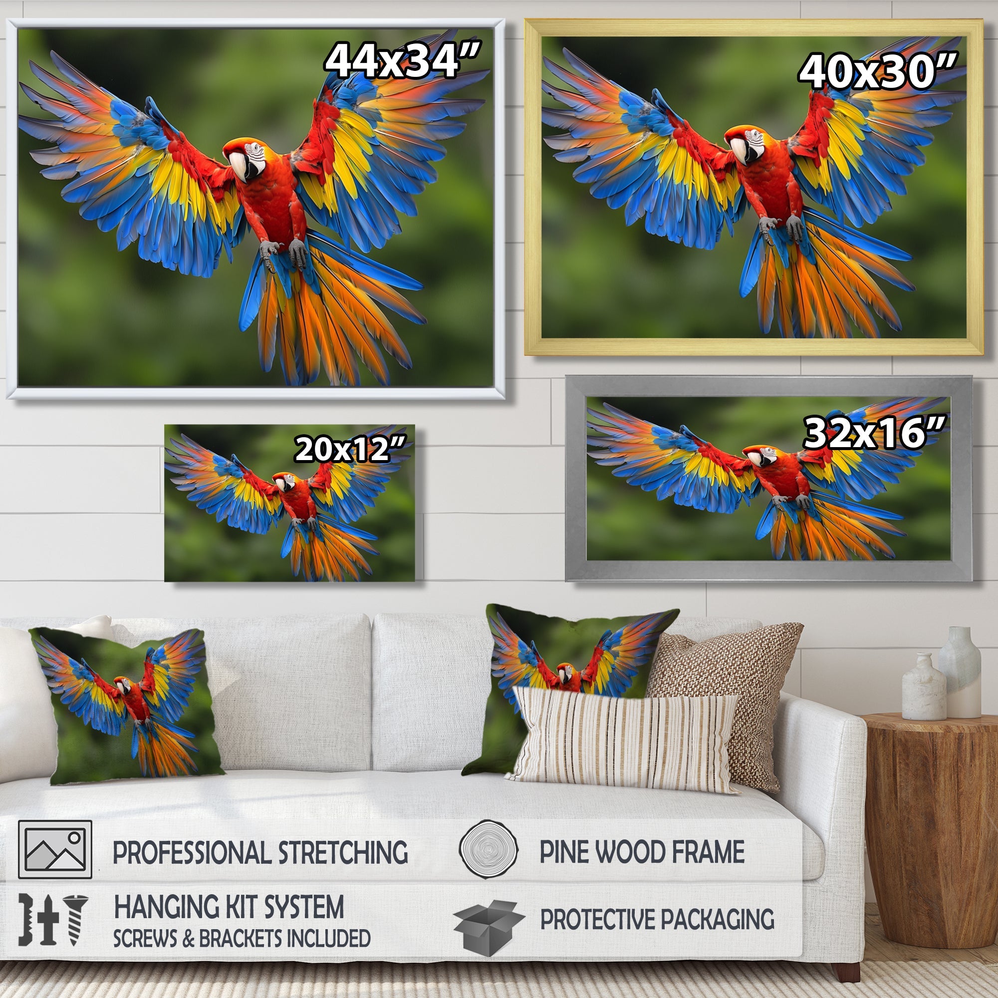 Vibrant Macaw Flying Photo - Bird Large Canvas Wall Art