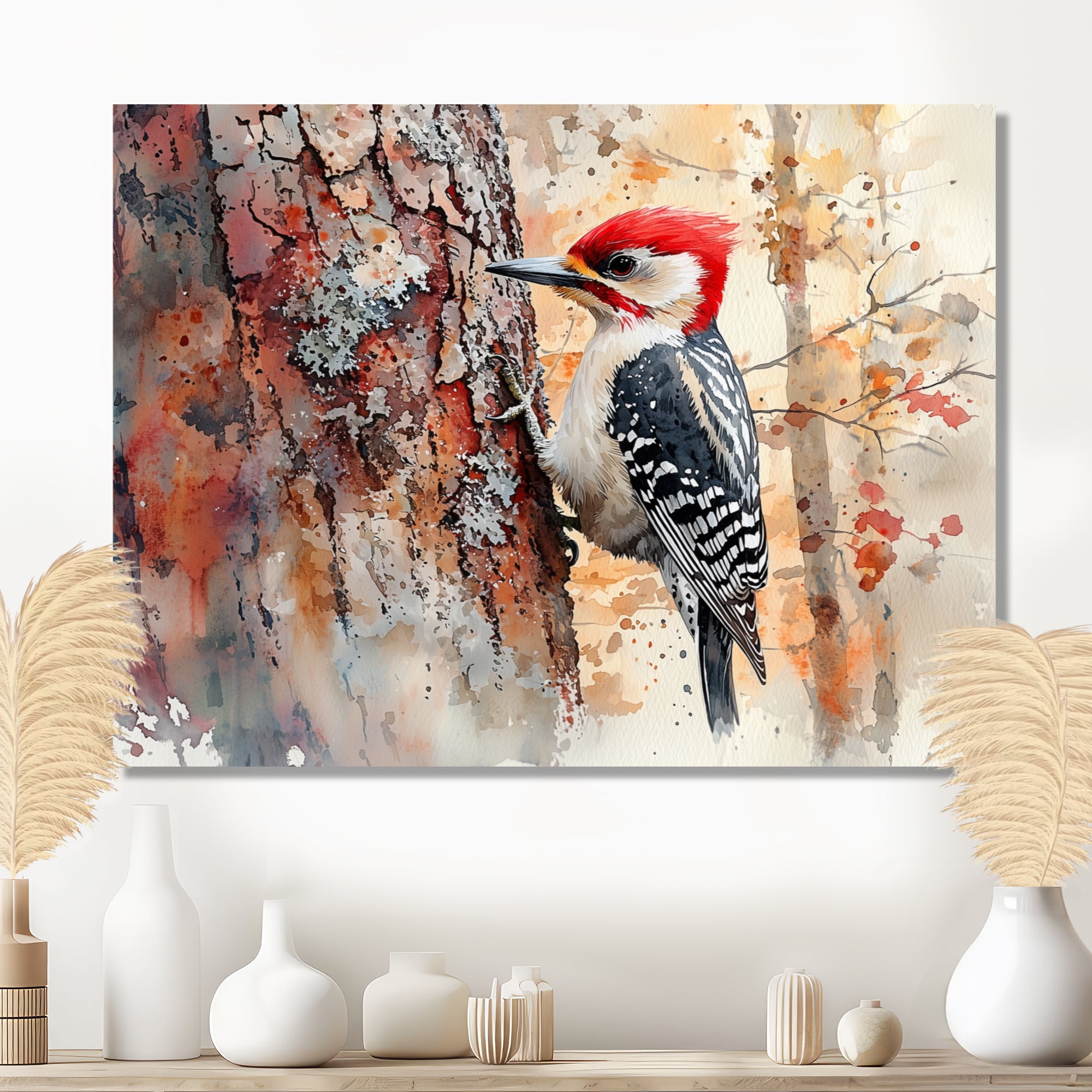 Woodpecker In The Forest - Bird Living Room Wall Art