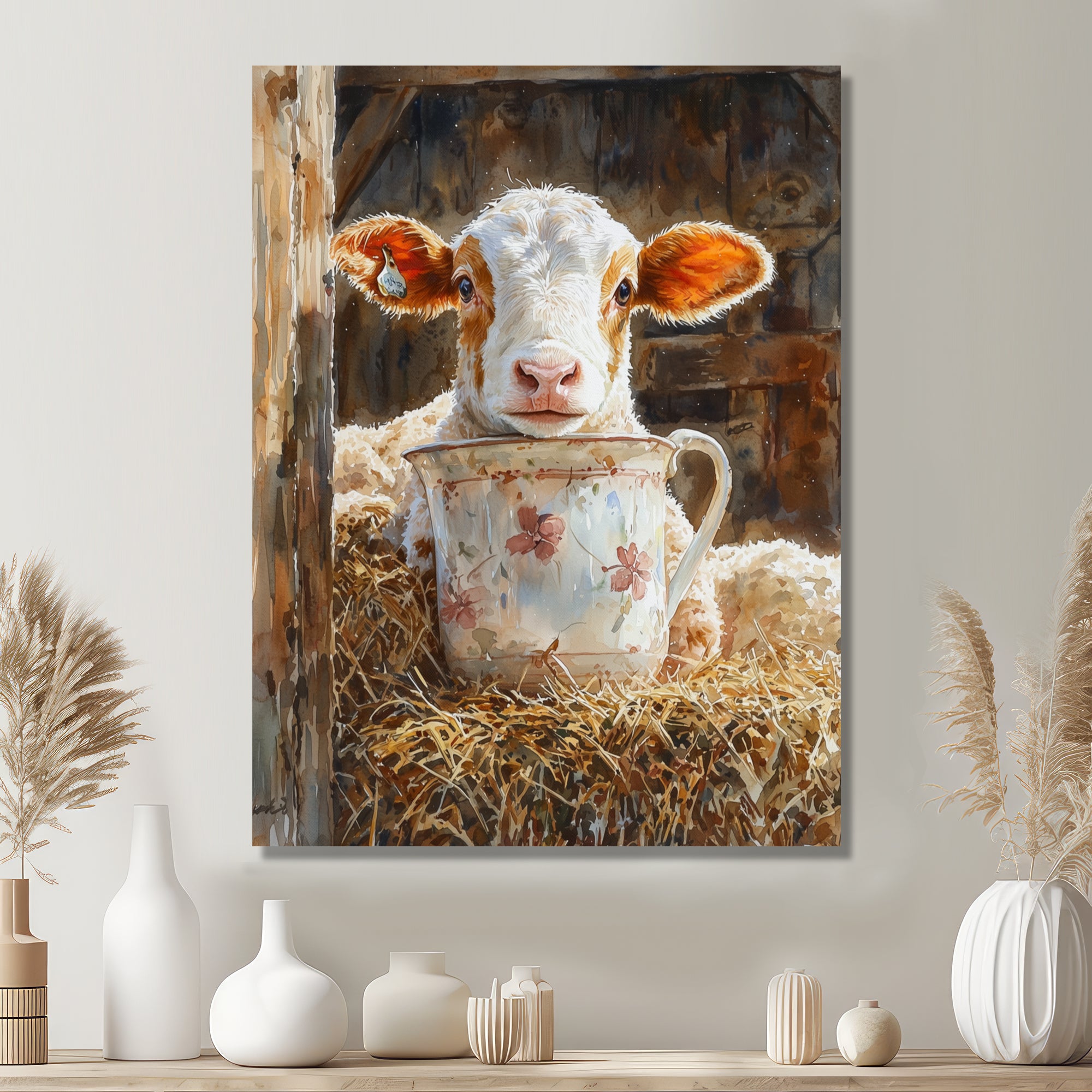 Cow Portrait At The Barn - White Cow Wall Art