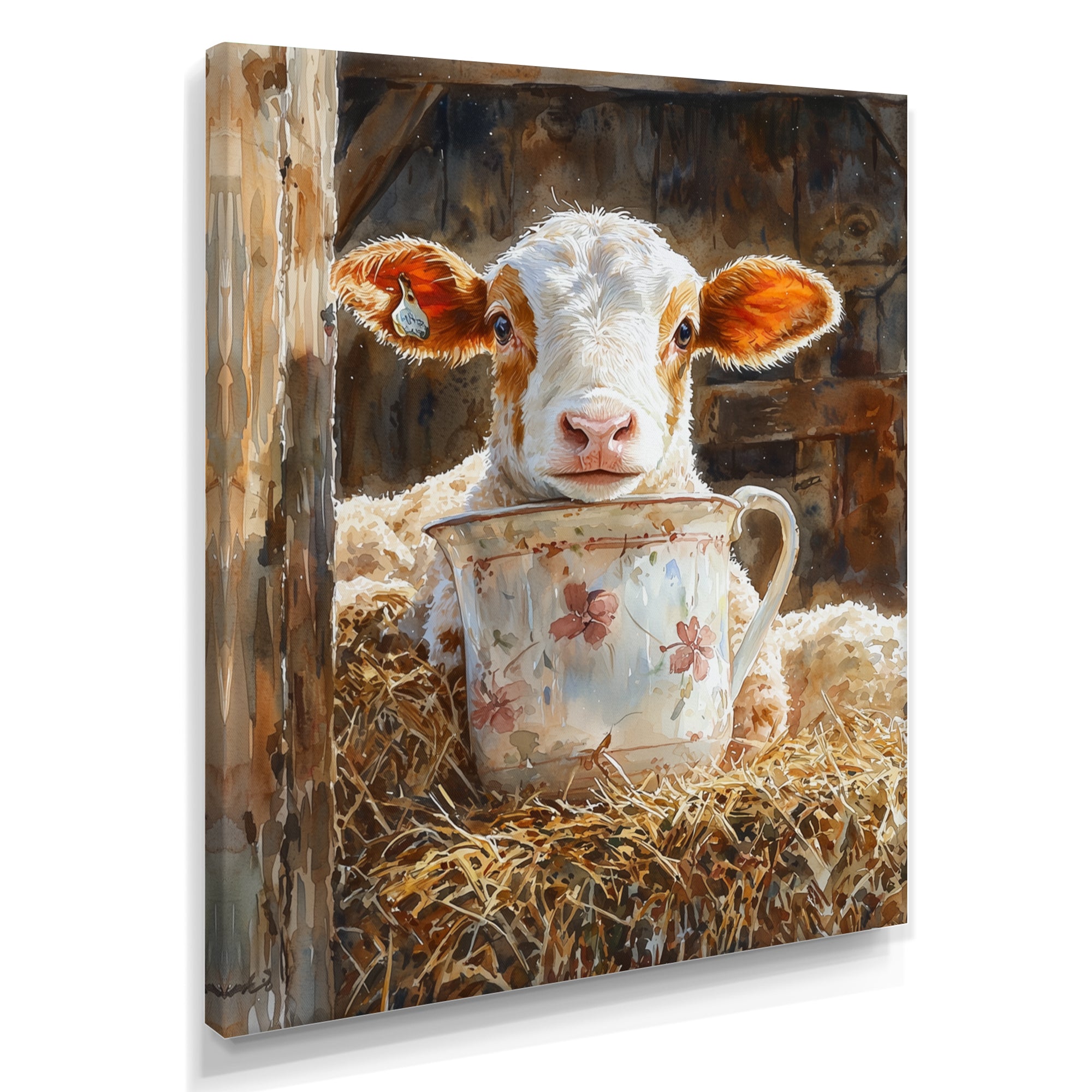 Cow Portrait At The Barn - White Cow Wall Art