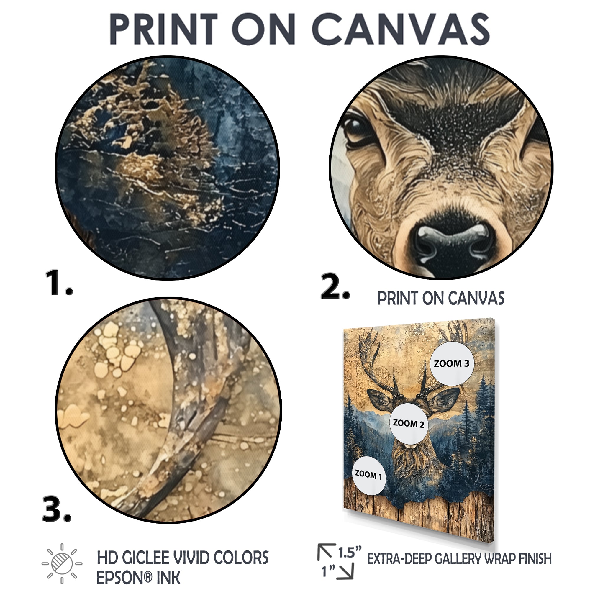 Deer Portrait With Chinese Ink Landscape - Deer Living Room Wall Art