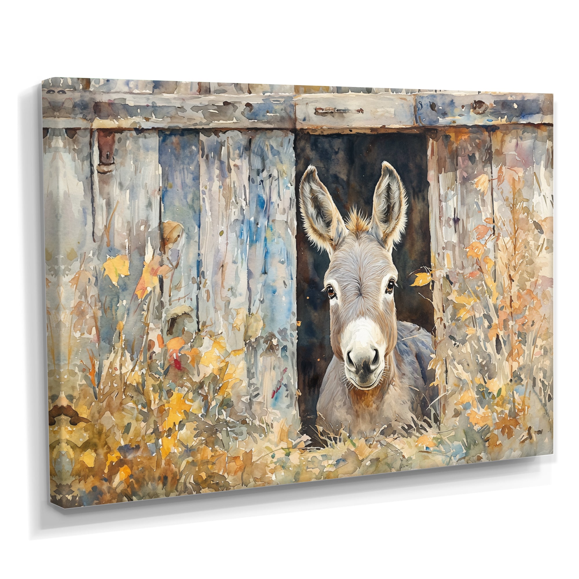 Donkey Floral Portrait At The Barn - Donkey Wall Art Prints
