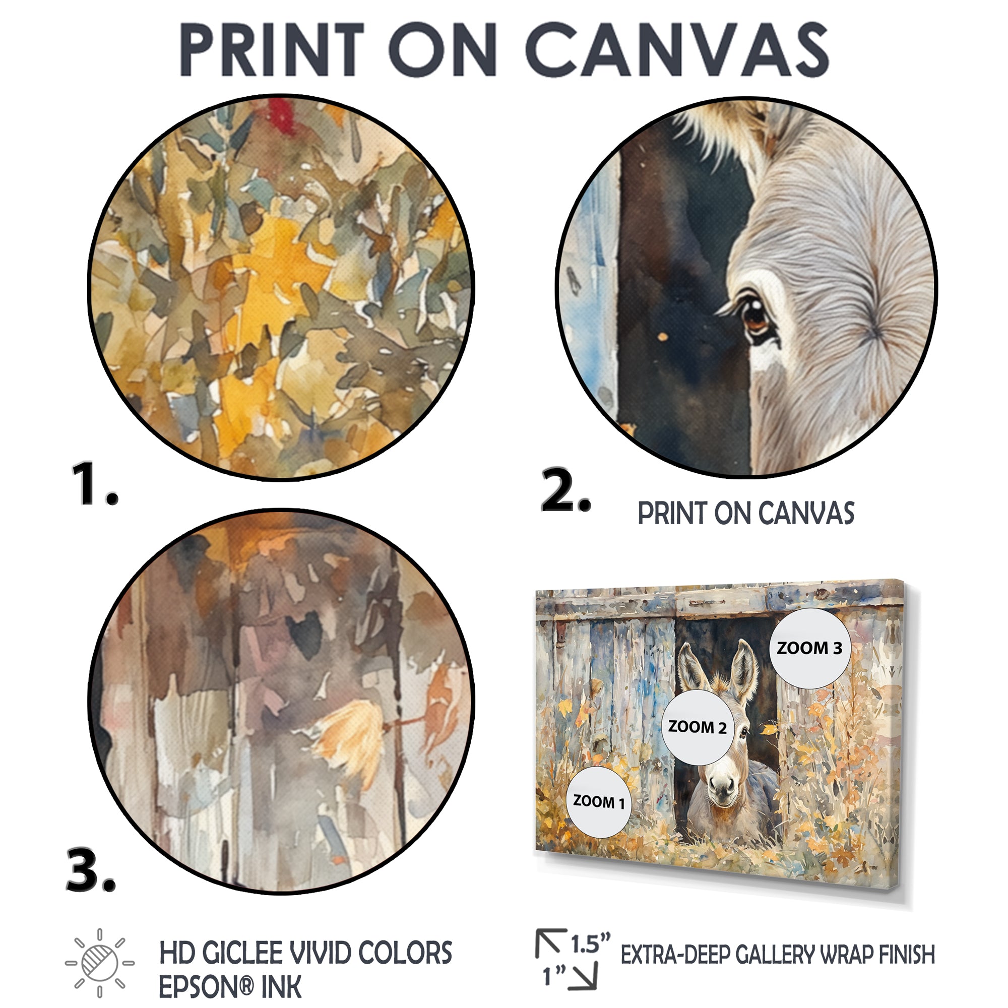 Donkey Floral Portrait At The Barn - Donkey Wall Art Prints
