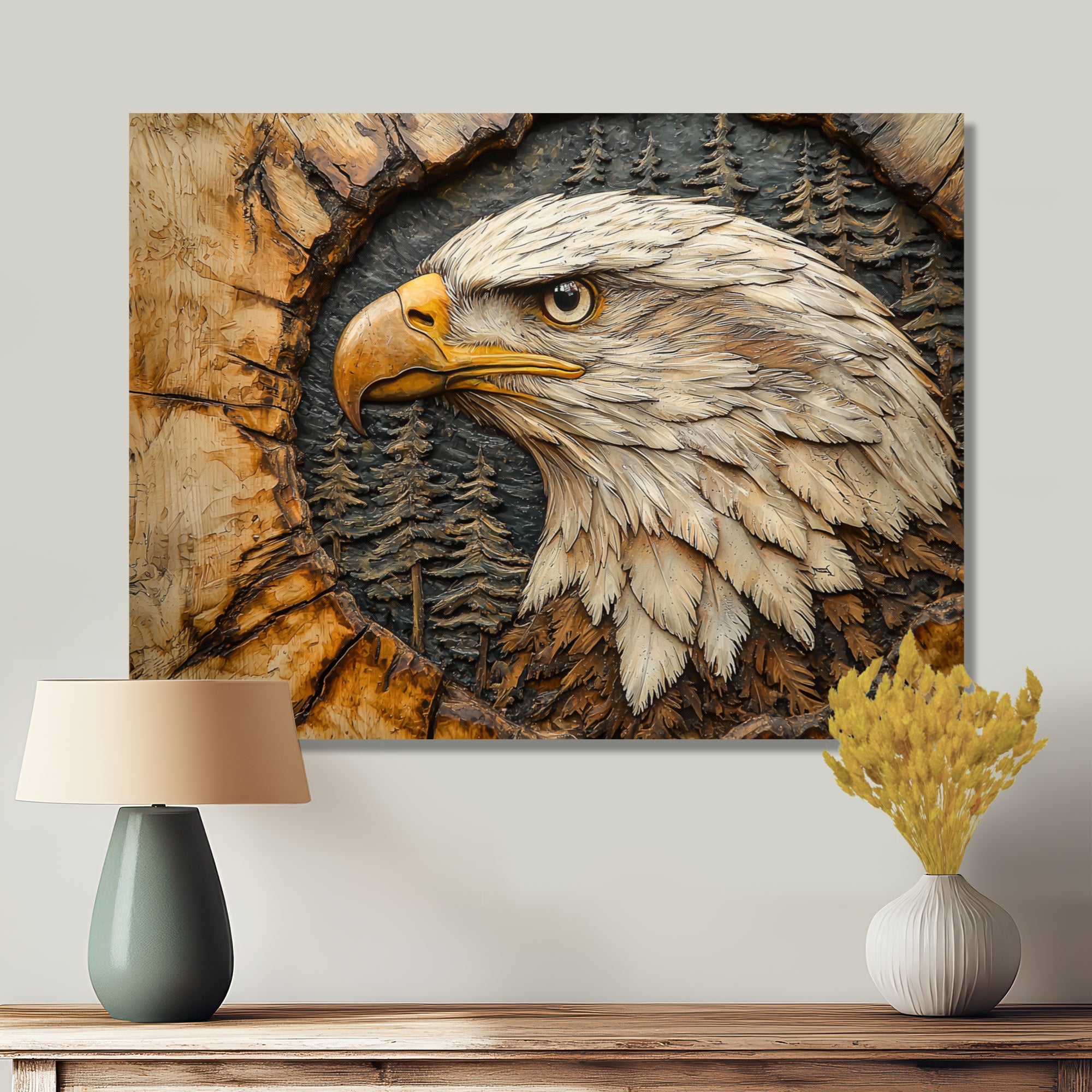 Eagle In A Forest Landscape Slide - Eagle Framed Canvas Art