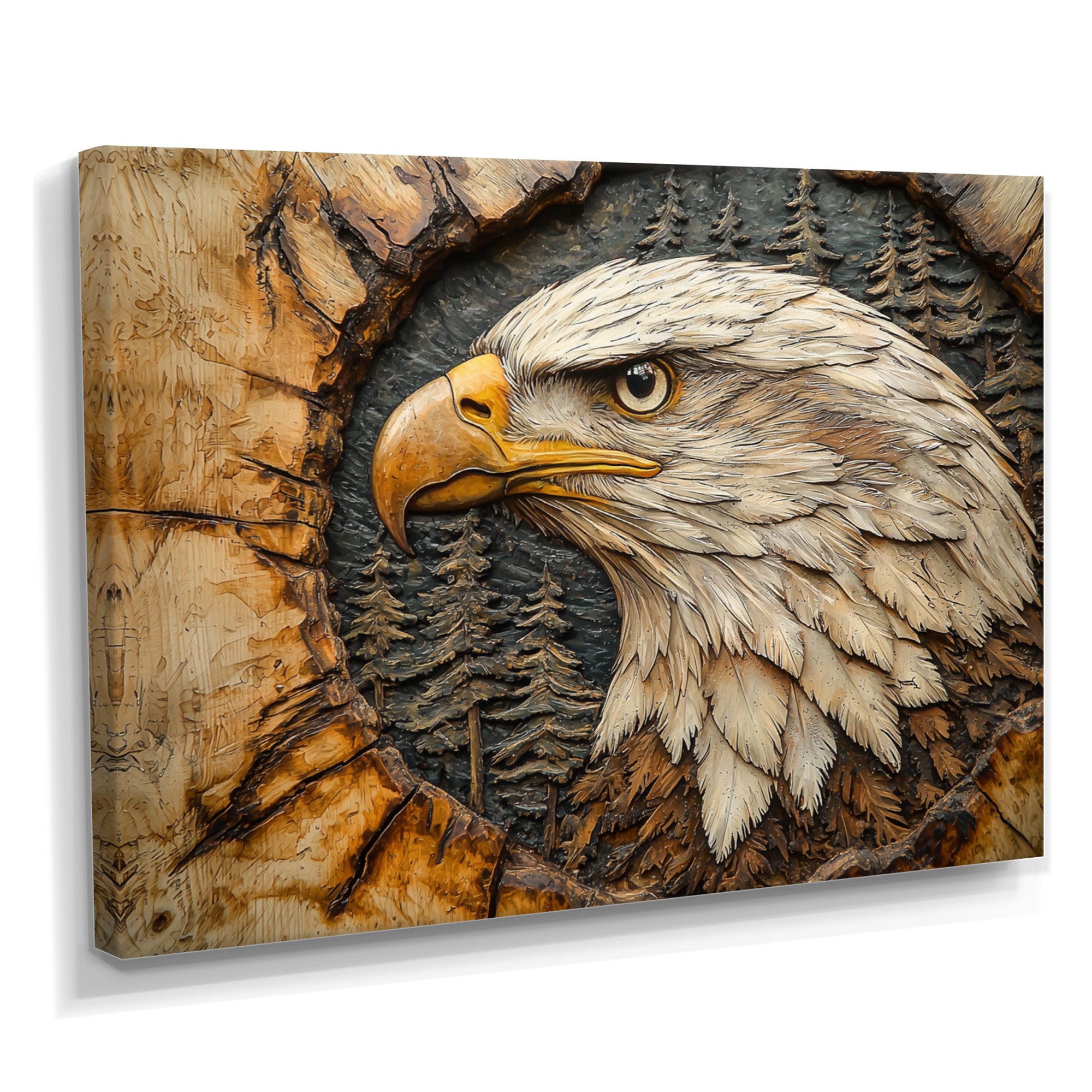 Eagle In A Forest Landscape Slide - Eagle Framed Canvas Art