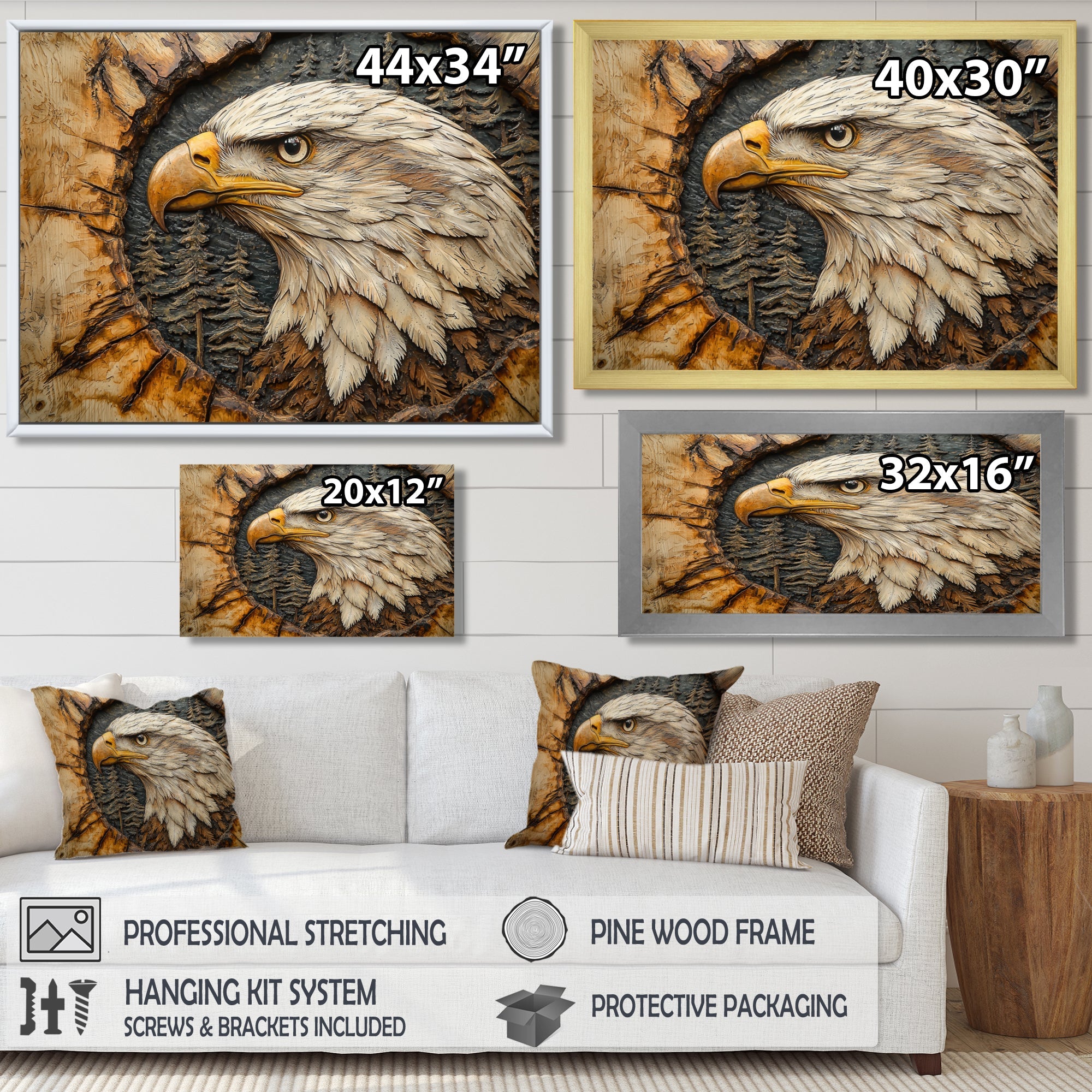 Eagle In A Forest Landscape Slide - Eagle Framed Canvas Art