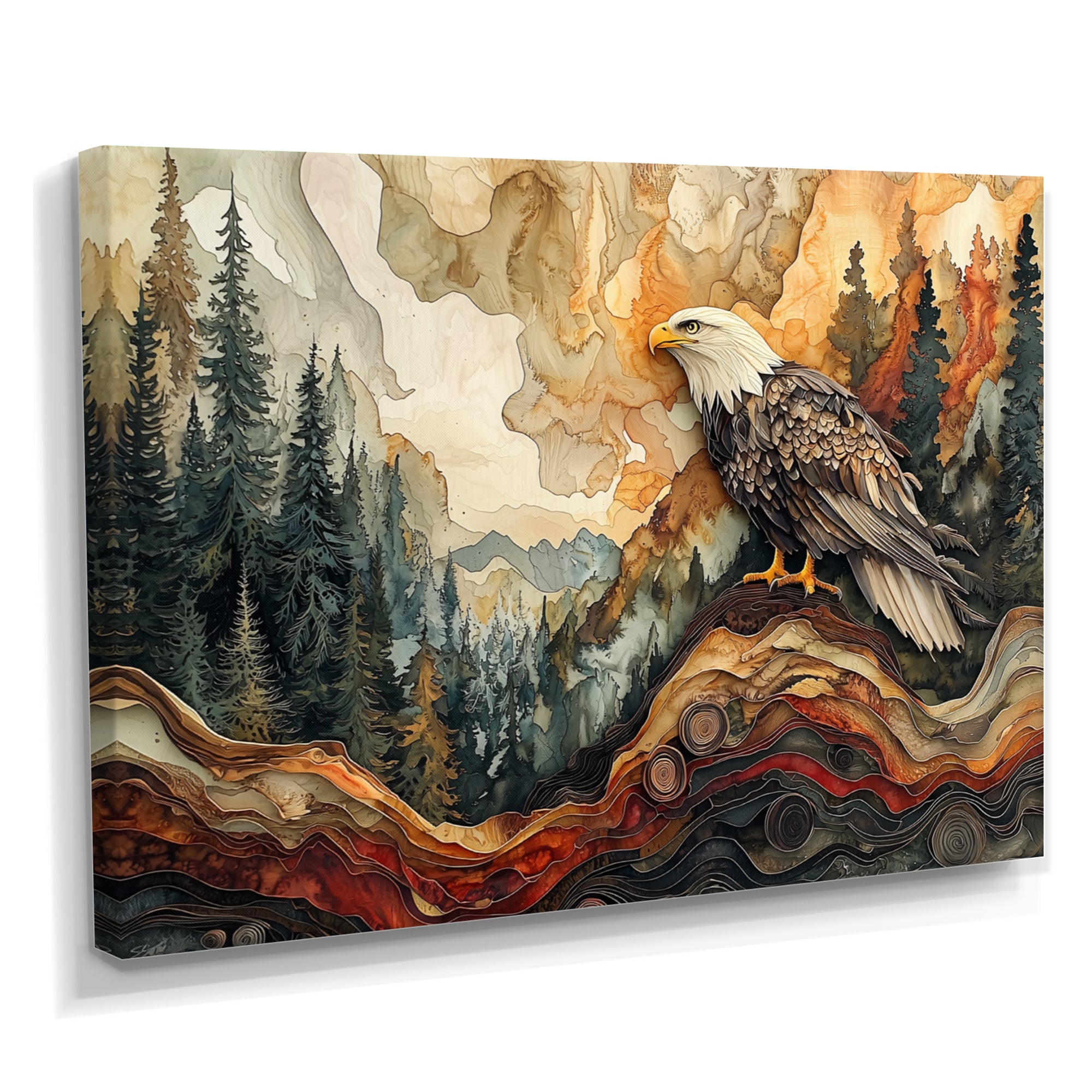 Eagle In A Large Forest Landscape - Eagle Living Room Wall Art