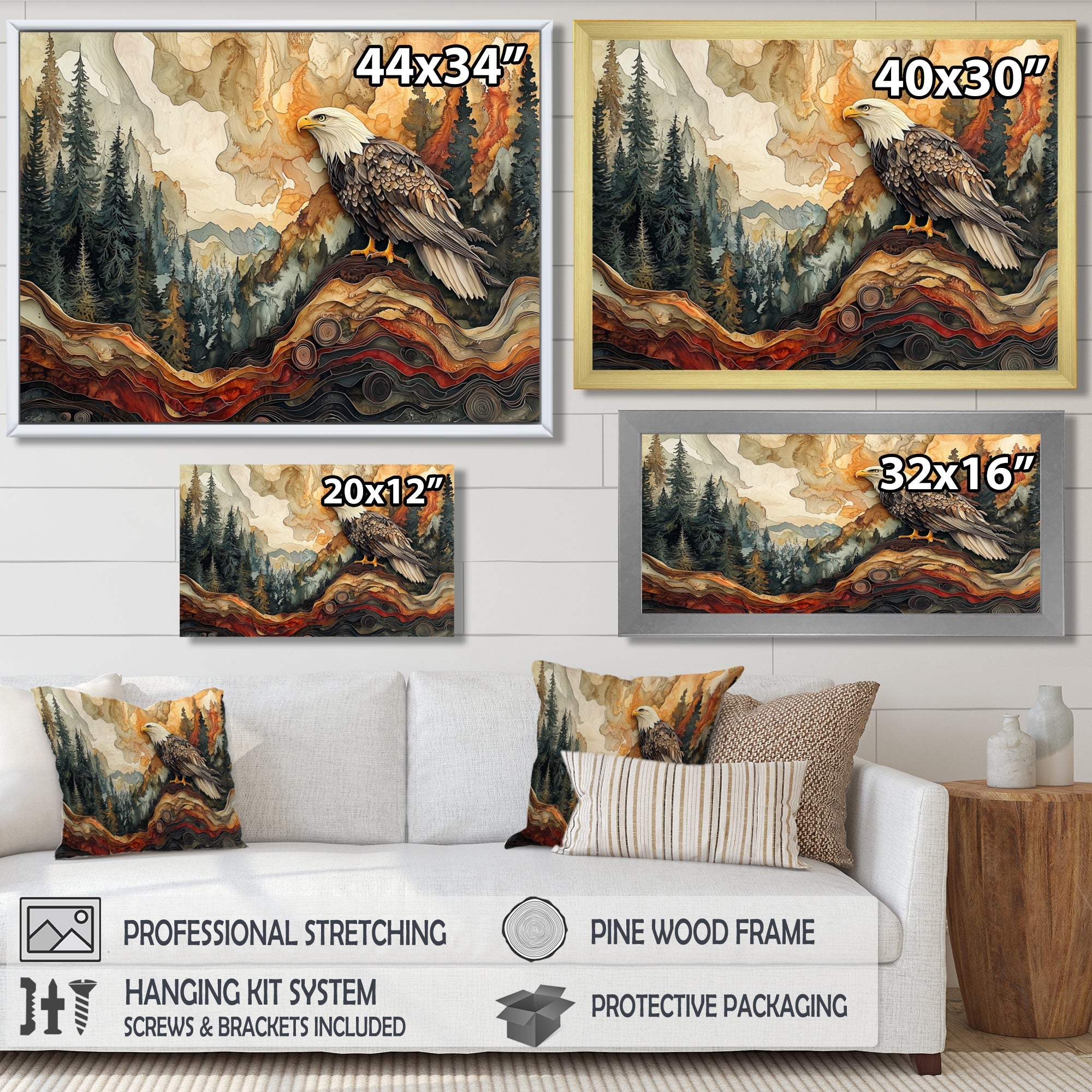 Eagle In A Large Forest Landscape - Eagle Living Room Wall Art