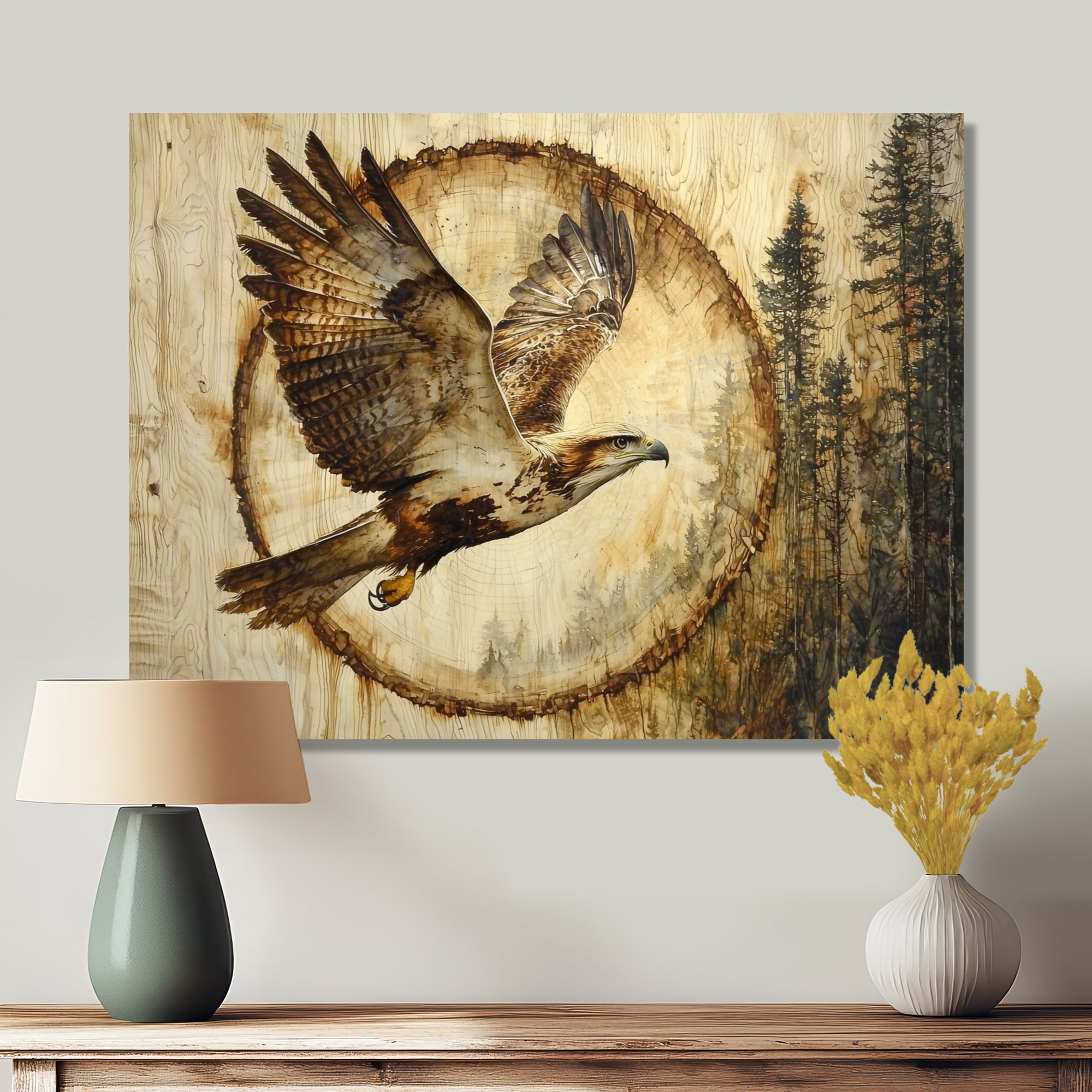 Large Eagle In Forest Flight Of The Hunter - Eagle Bedroom Wall Art