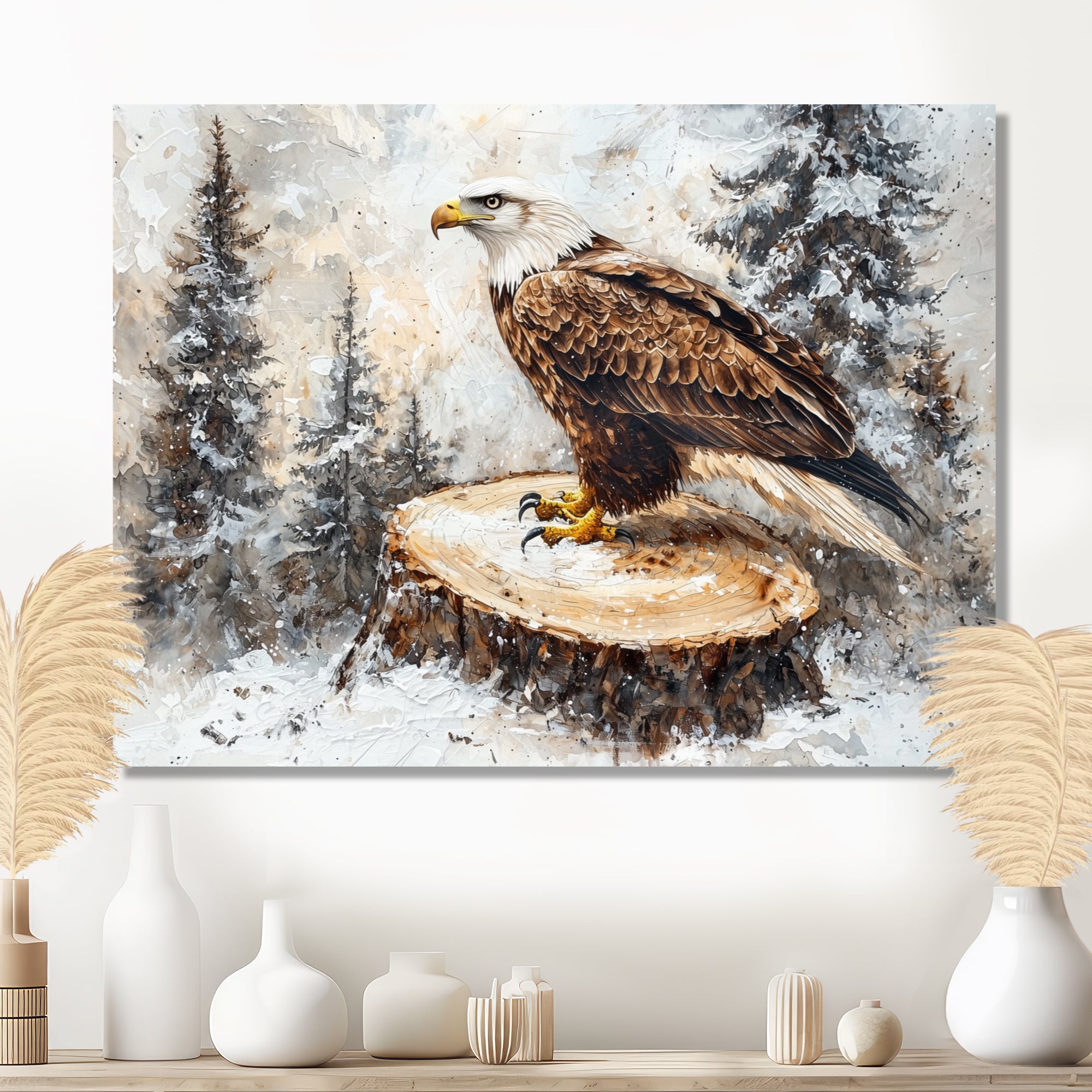 Eagle Silent Vigil In Winter - Brown Eagle Wall Art