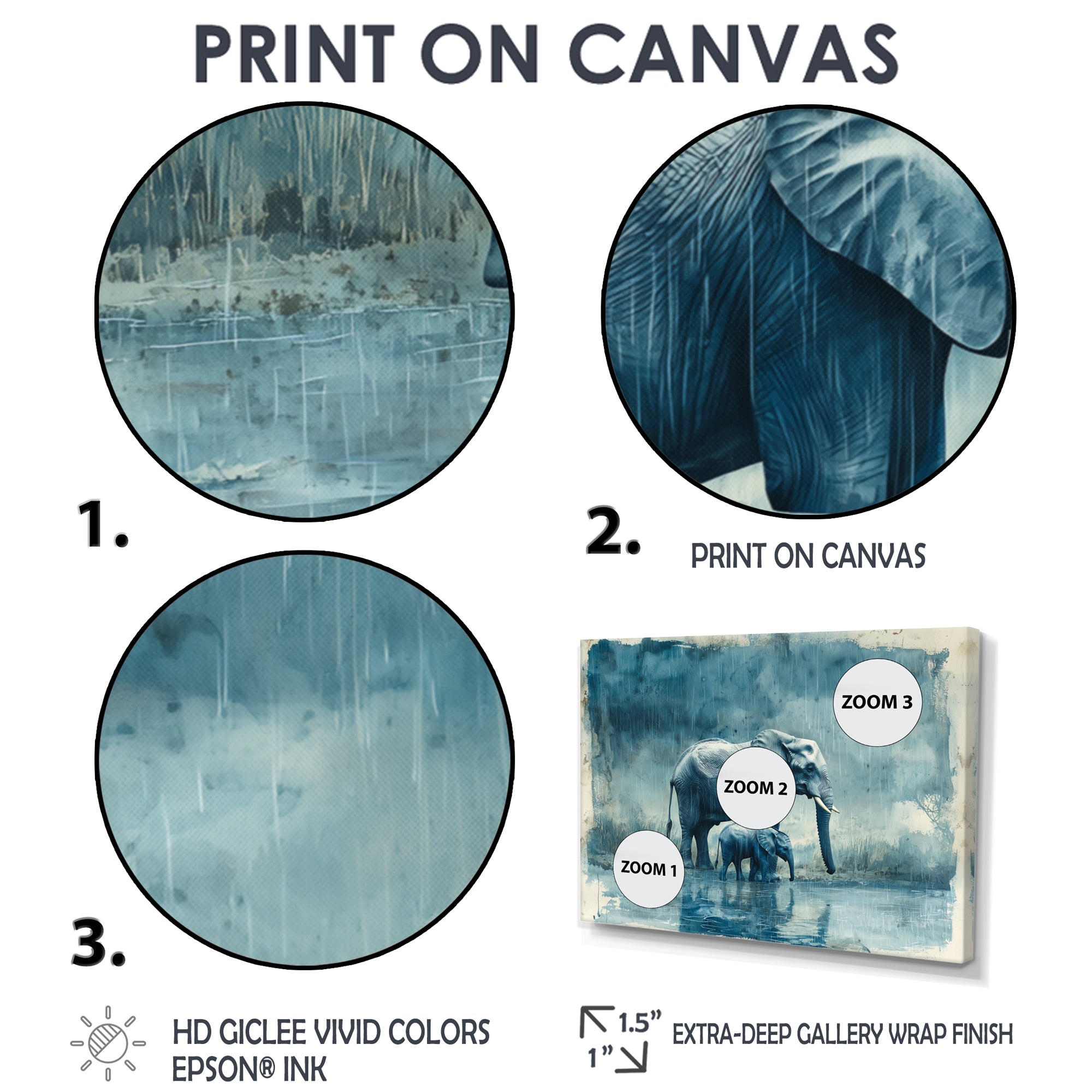 Elephant And Her Calf In The Rain - Grey Elephant Wall Art