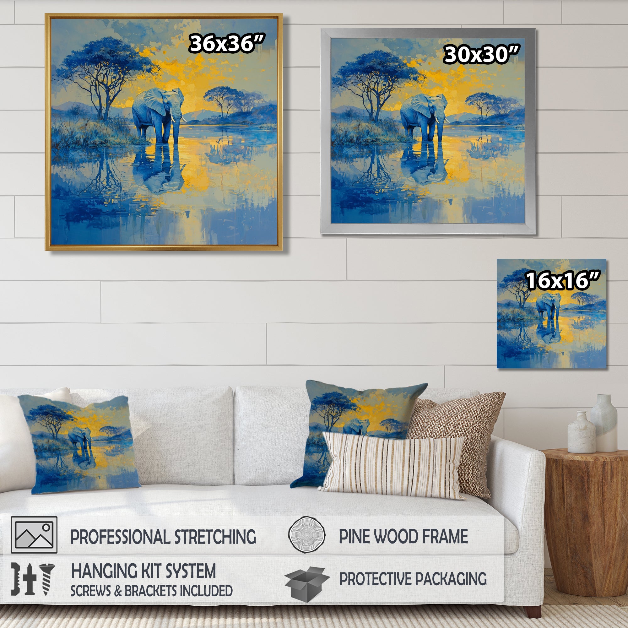 Elephant At The Waters Edge - Elephant Living Room Wall Art