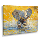 Elephant Calf Playing In The River - Elephant Bedroom Wall Art