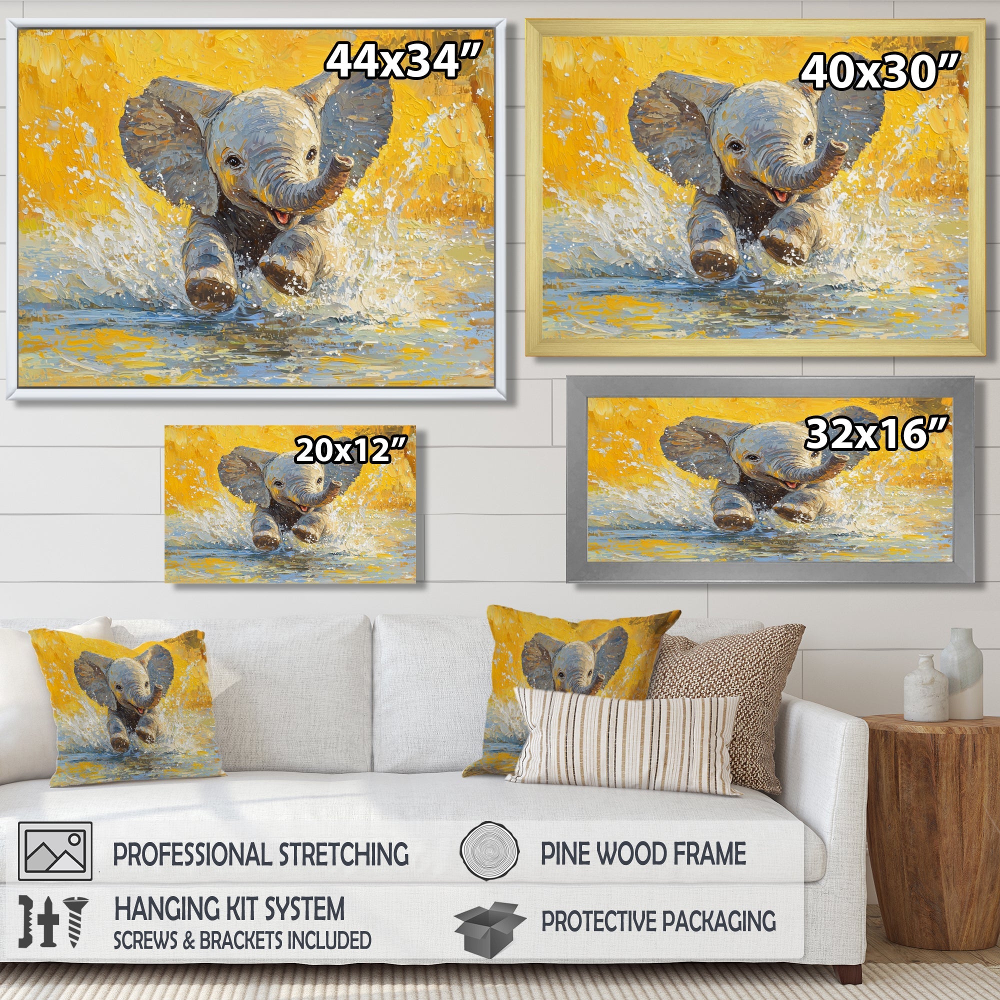Elephant Calf Playing In The River - Elephant Bedroom Wall Art