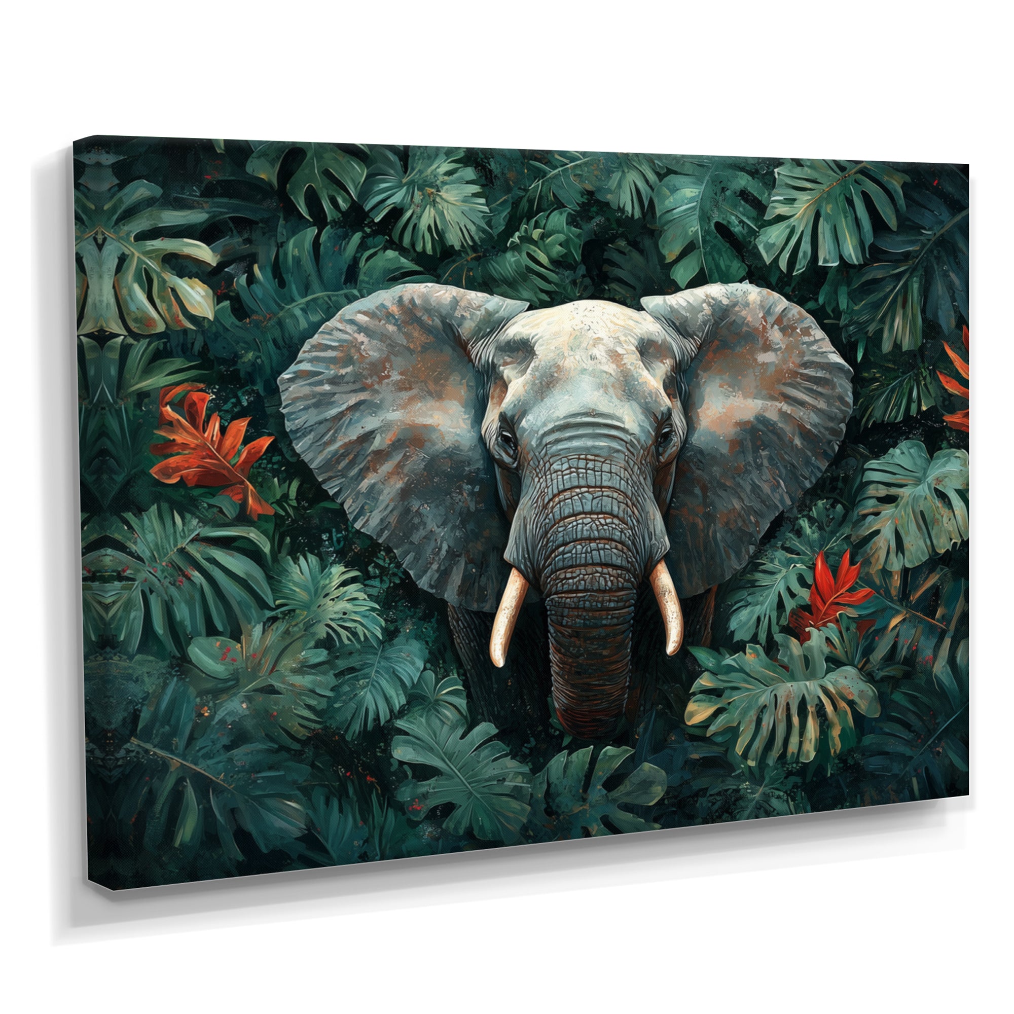 Elephant Portrait In The Jungle - Elephant Large Canvas Wall Art