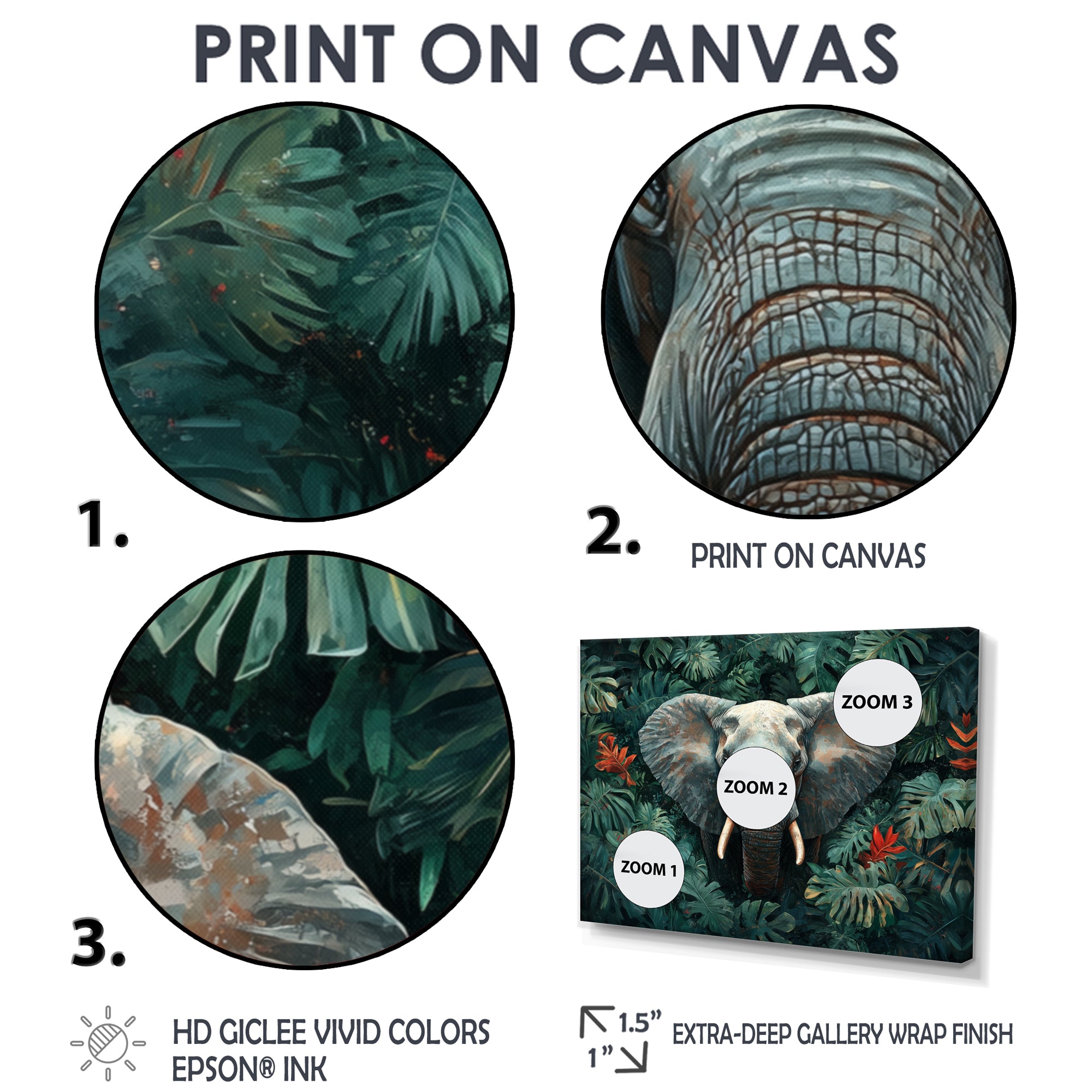 Elephant Portrait In The Jungle - Elephant Large Canvas Wall Art