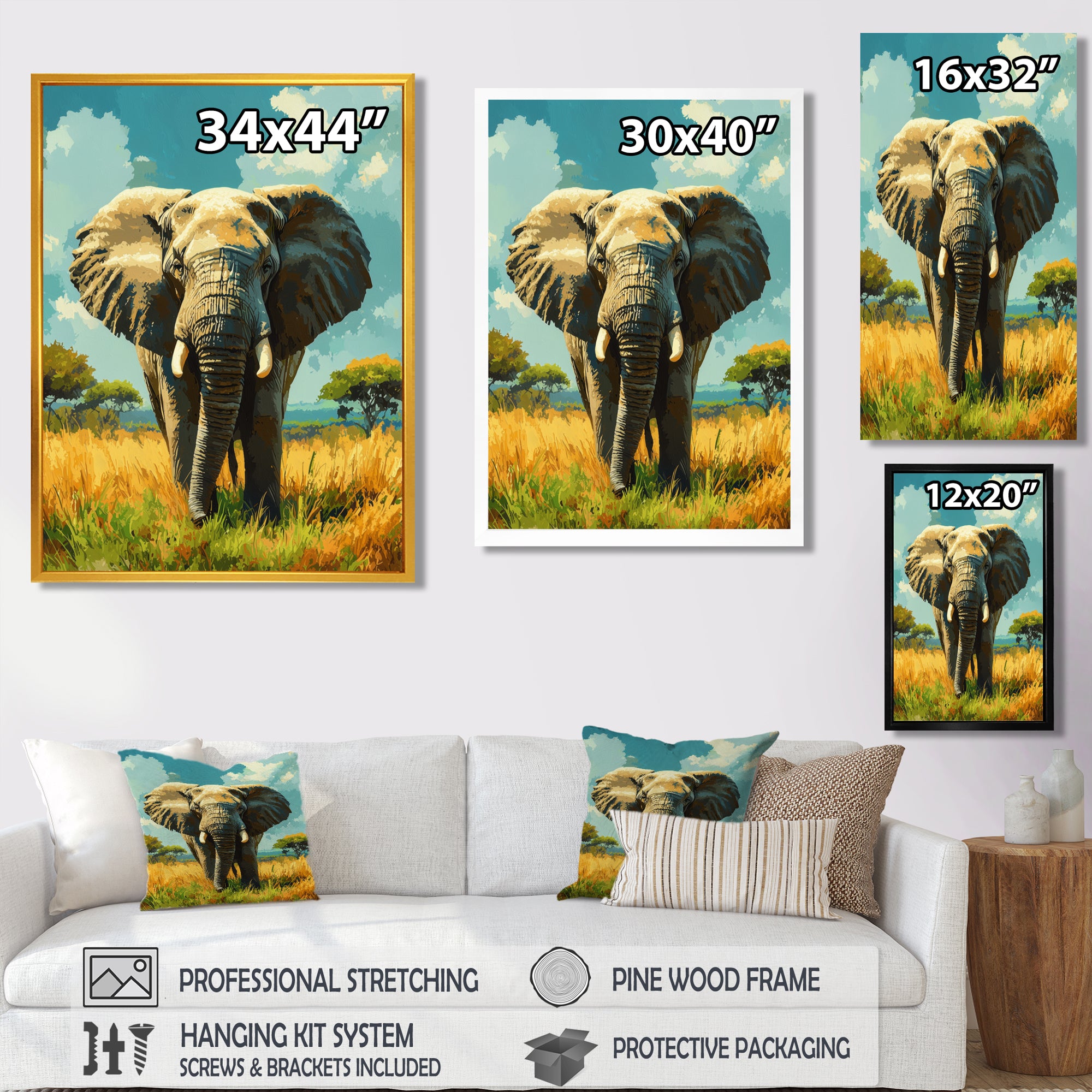 Elephant In The Lush Savannah - Elephant Living Room Wall Art
