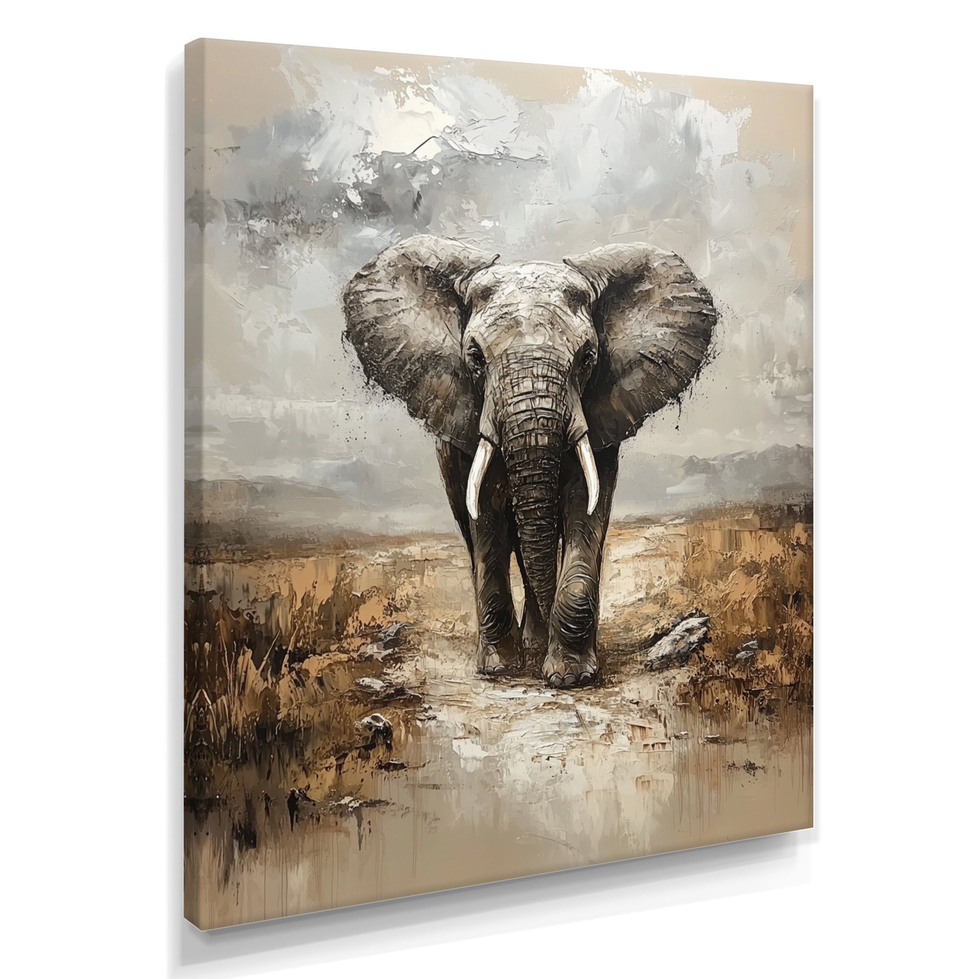 Elephant Majesty In The Grasslands - Elephant Canvas Wall Art