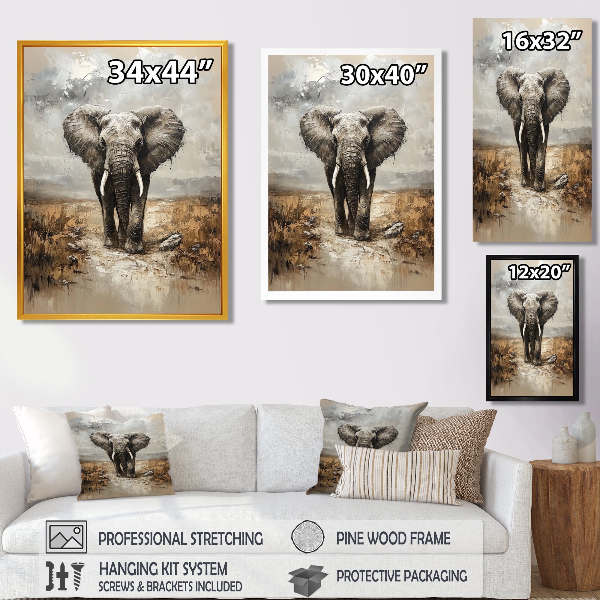 Elephant Majesty In The Grasslands - Elephant Canvas Wall Art