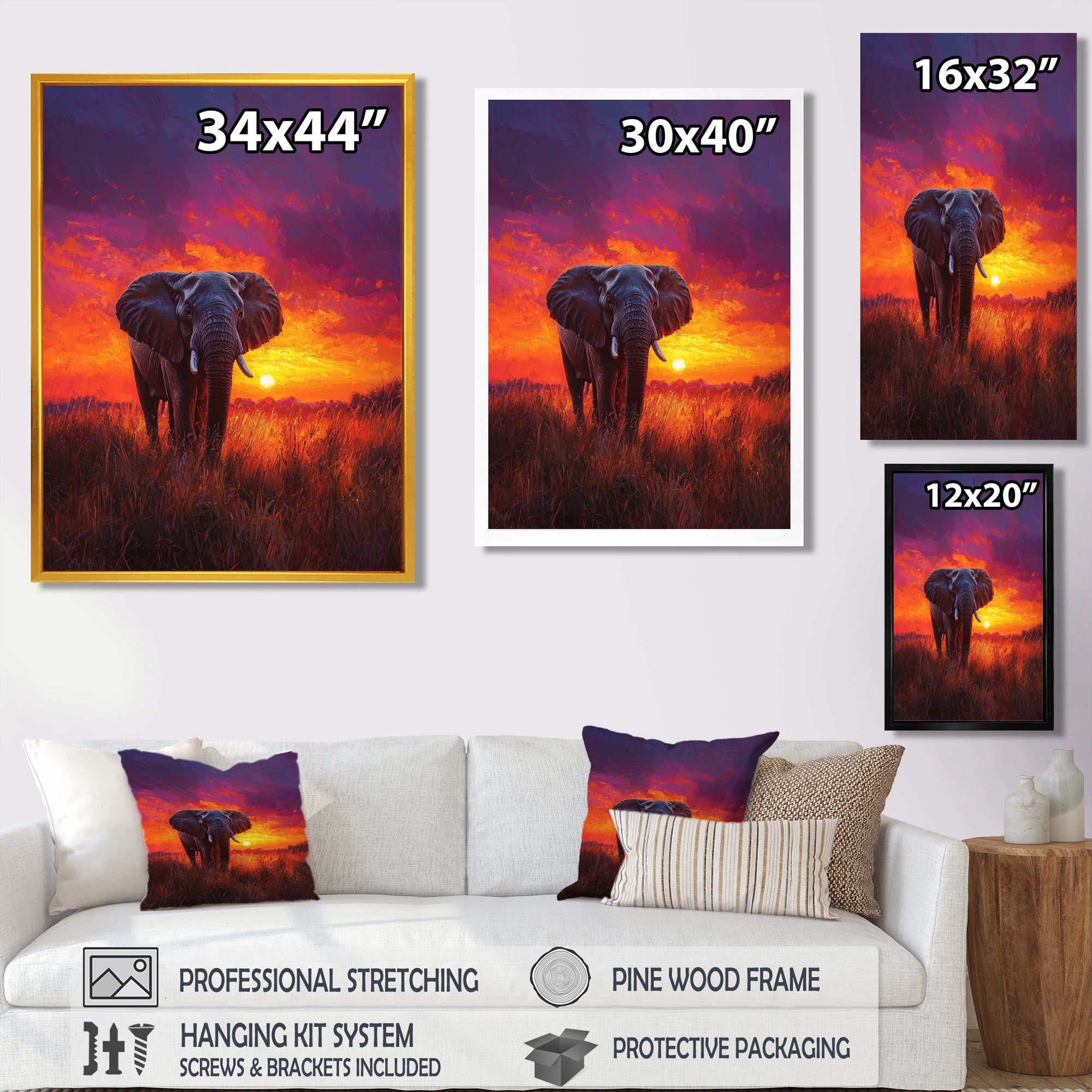 Elephant In The Sunset Glow - Elephant Wall Decor