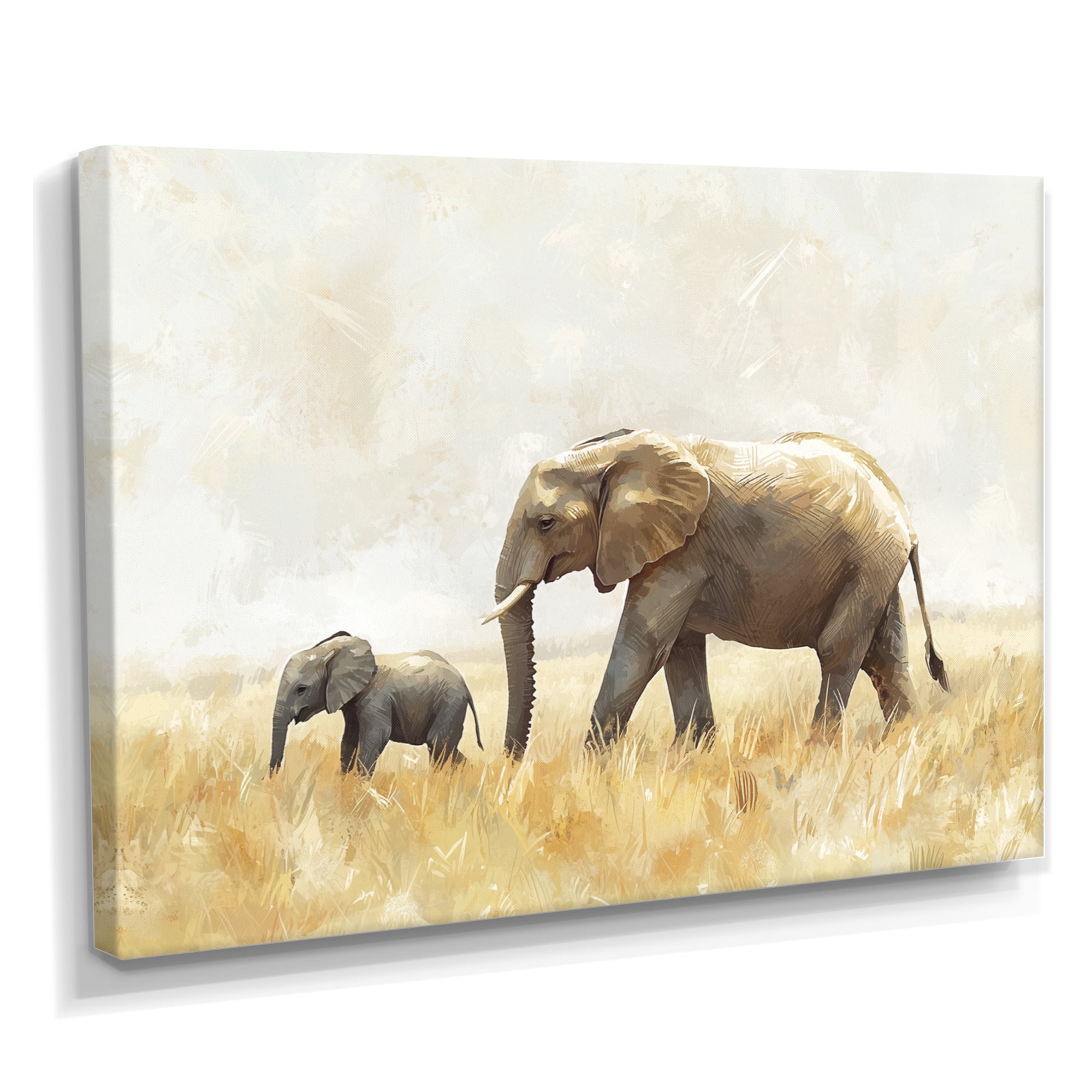 Elephant With Her Baby In African - Elephant Wall Art Prints