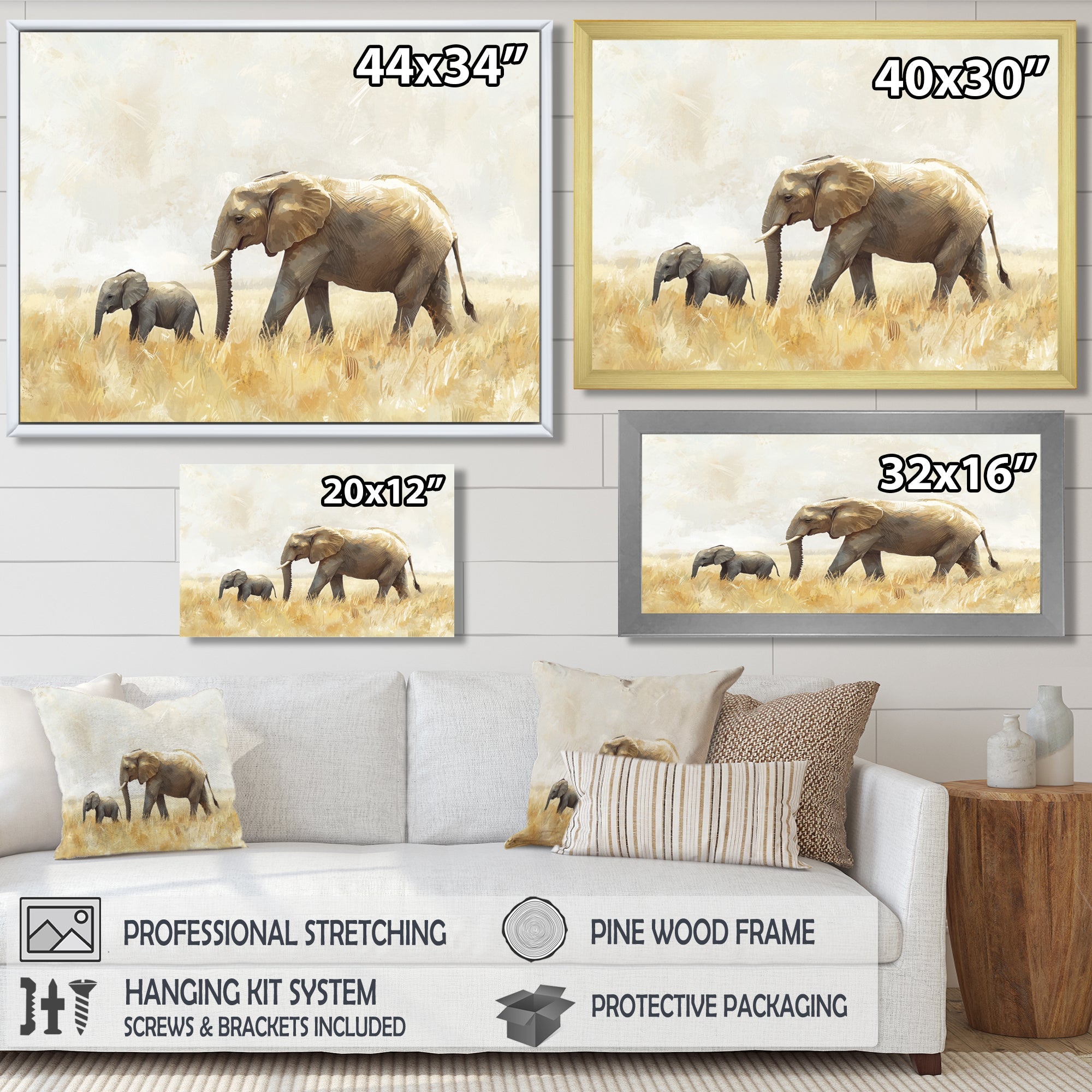 Elephant With Her Baby In African - Elephant Wall Art Prints