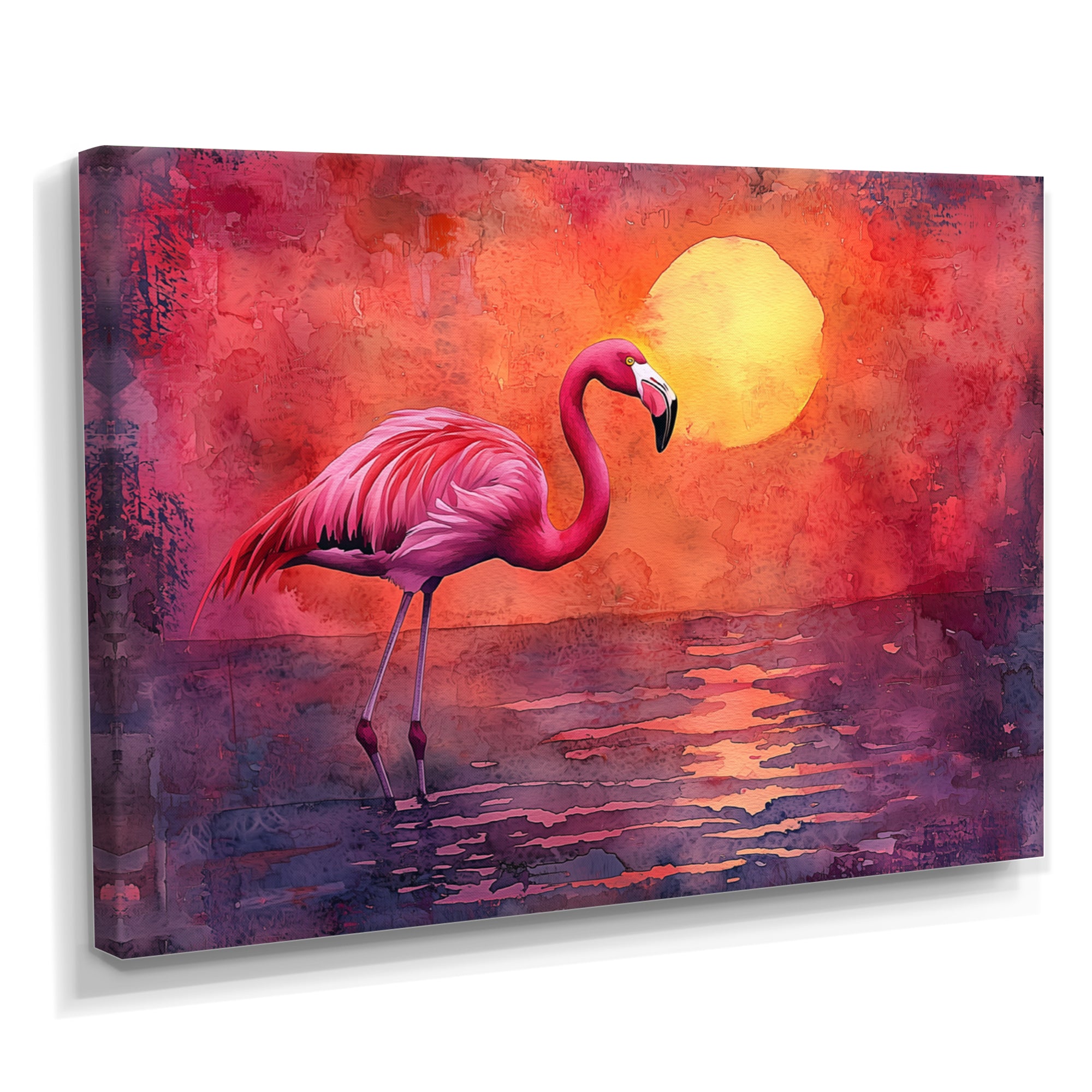 Flamingo In The Sunset - Flamingo Canvas Wall Art