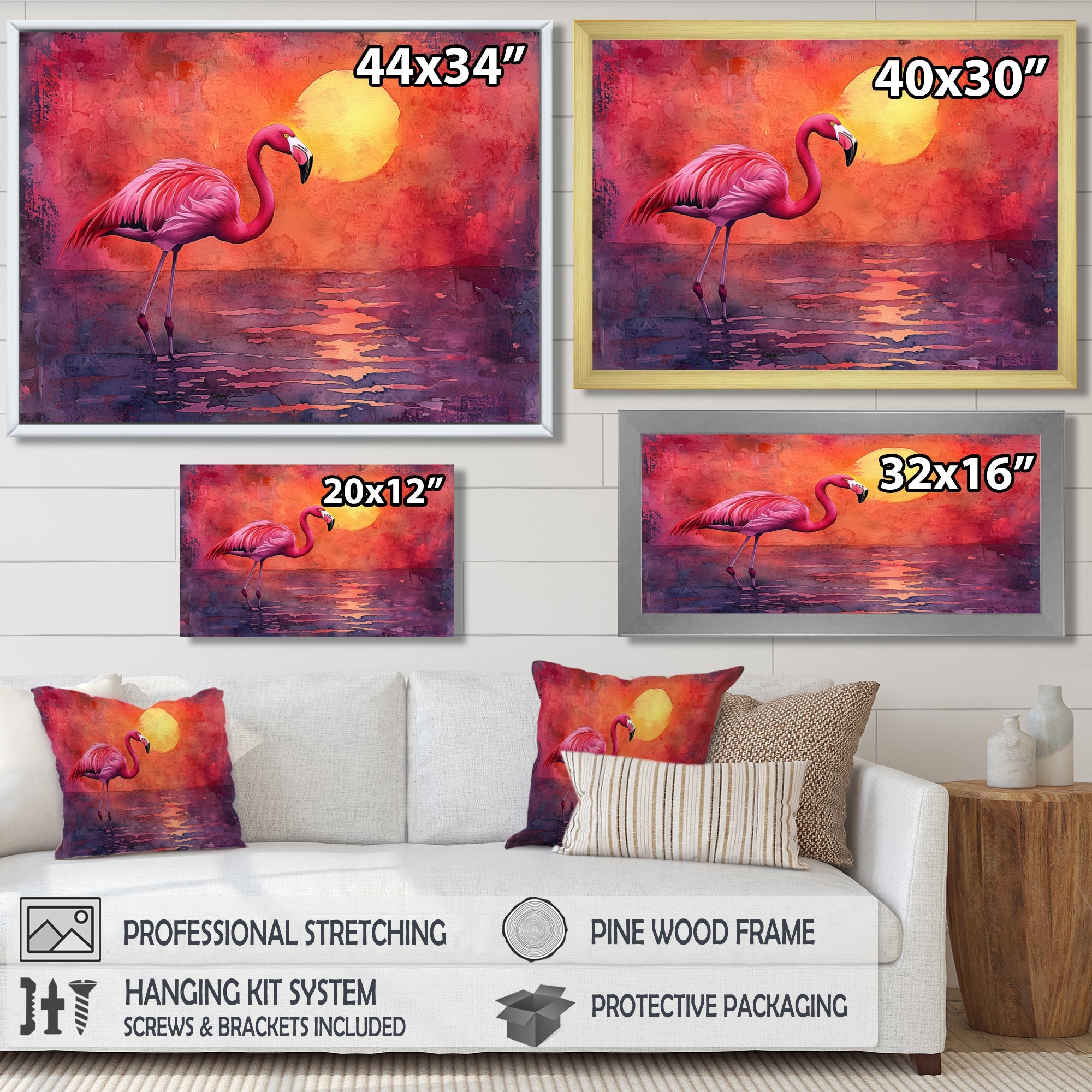 Flamingo In The Sunset - Flamingo Canvas Wall Art