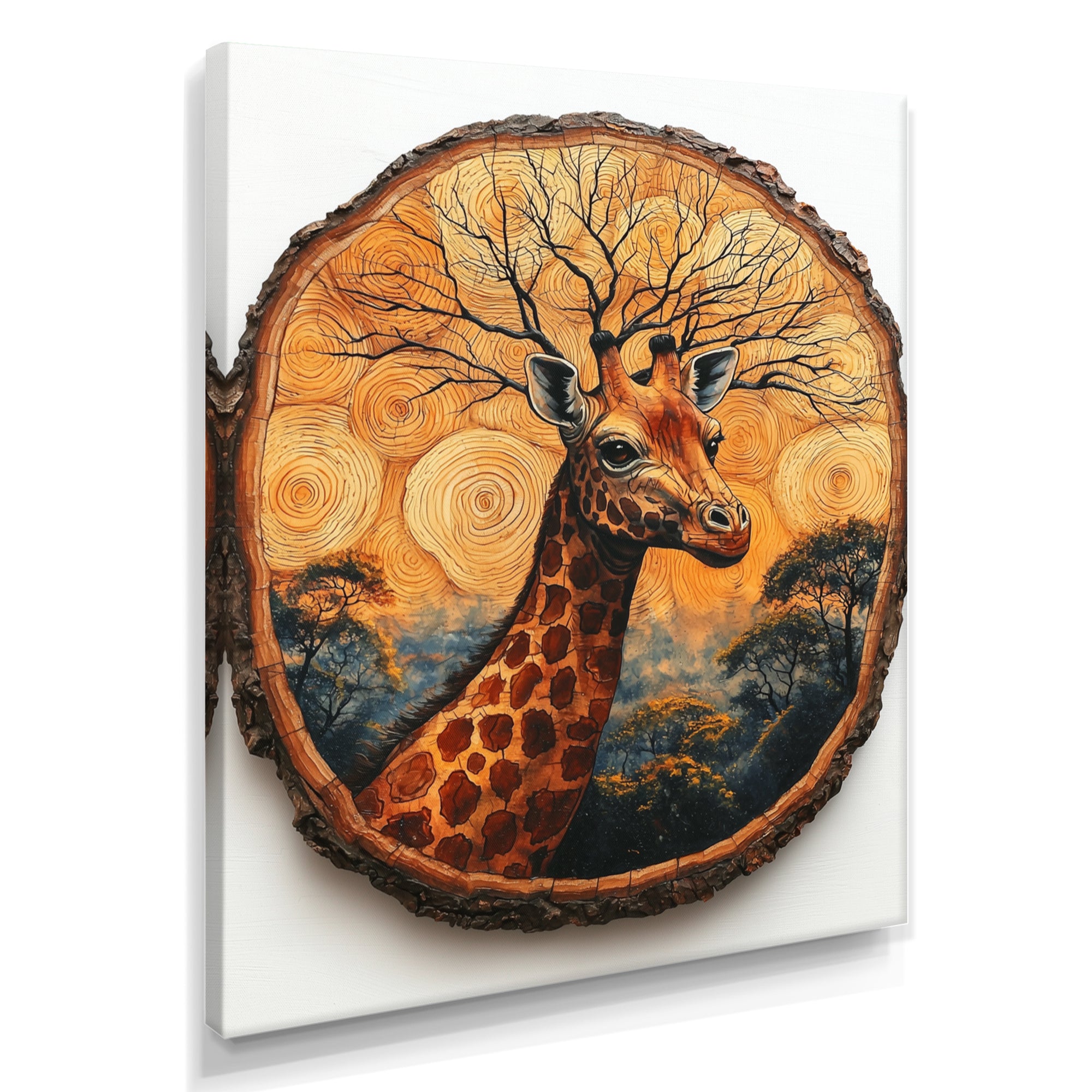 Floral Giraffe Portrait In African Landscape - Giraffe Canvas Wall Art