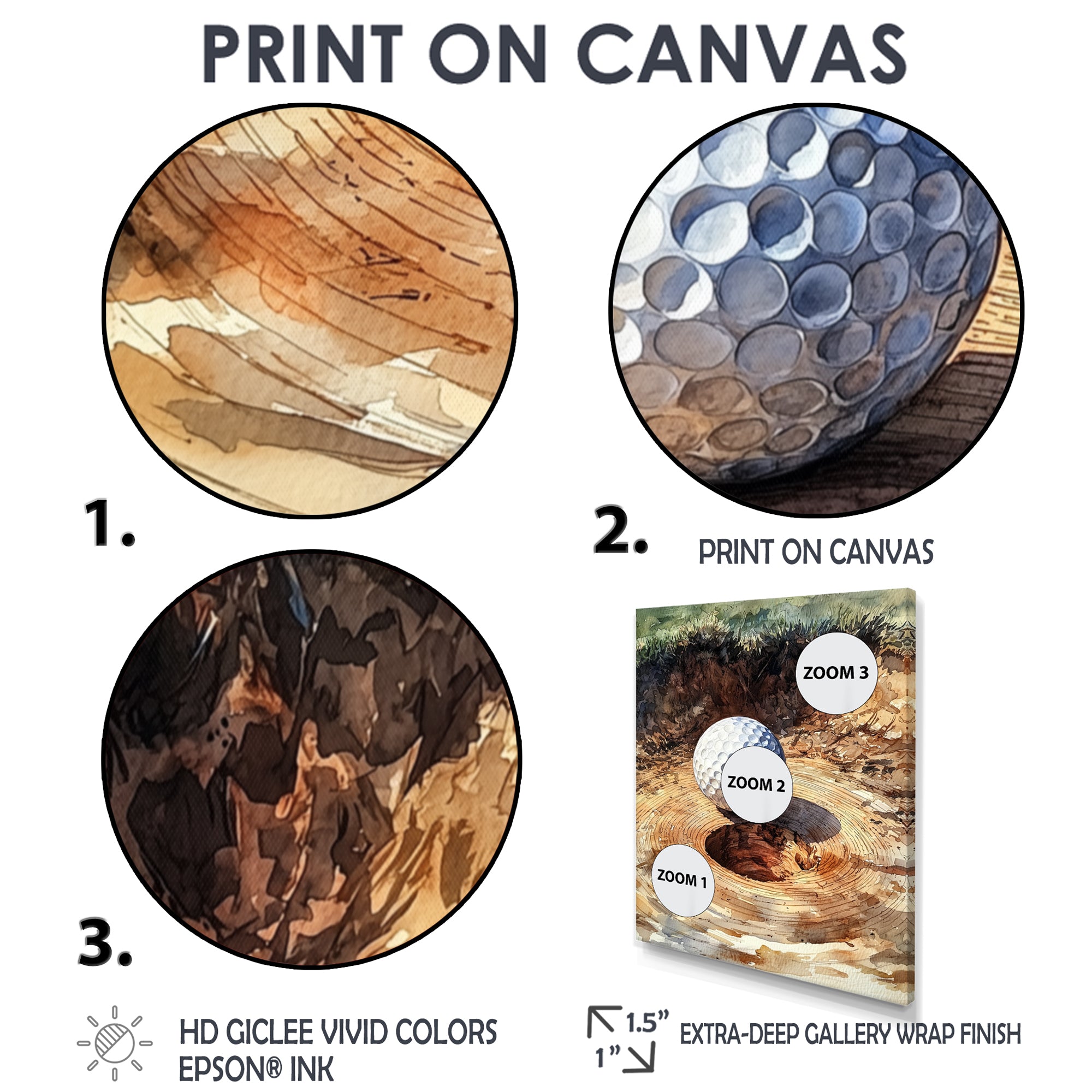 Abstract Golf Ball At The Wooden Slide - Golf Canvas Wall Art