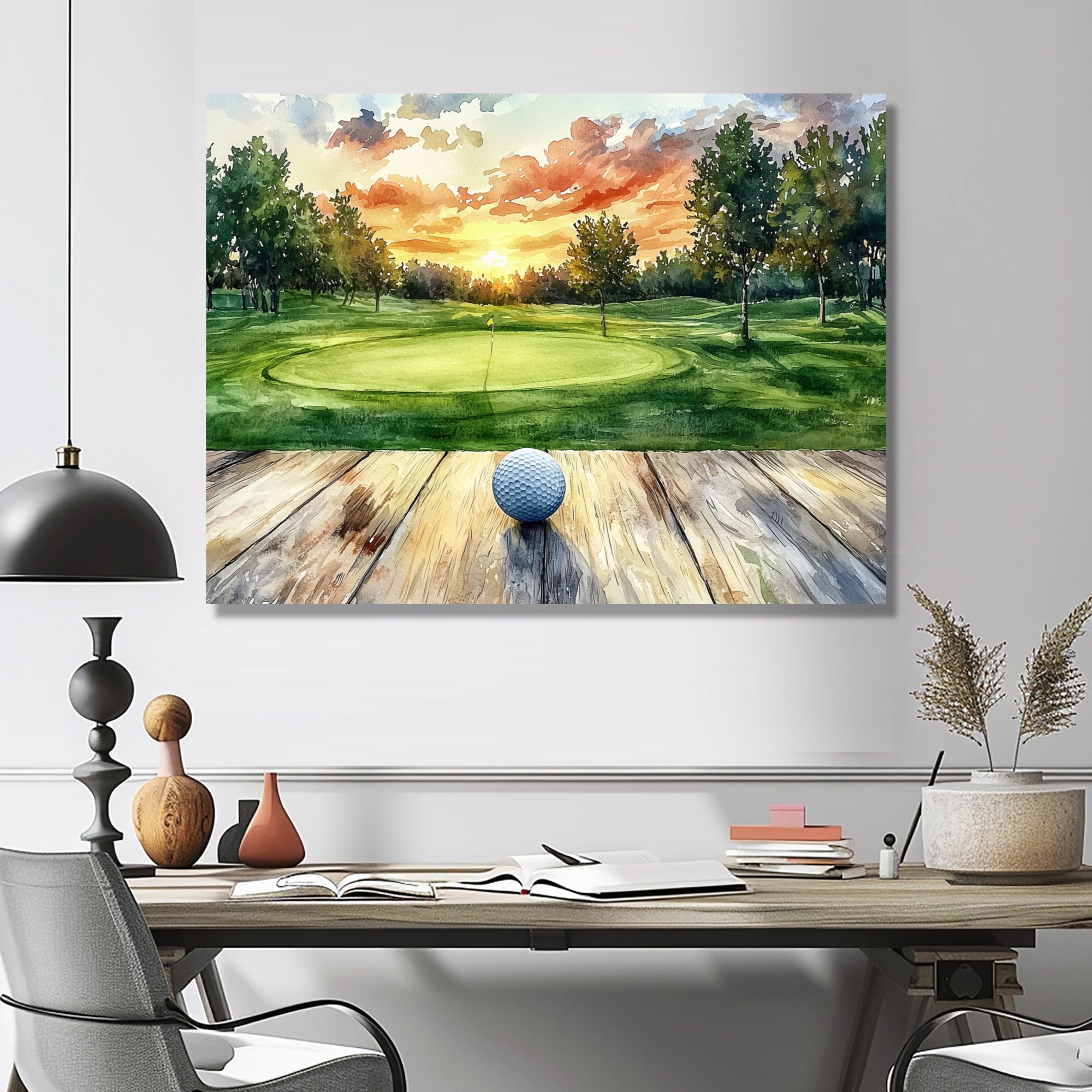 Golf Practice On A Top Of Wooden Slide - Golf Canvas Wall Art