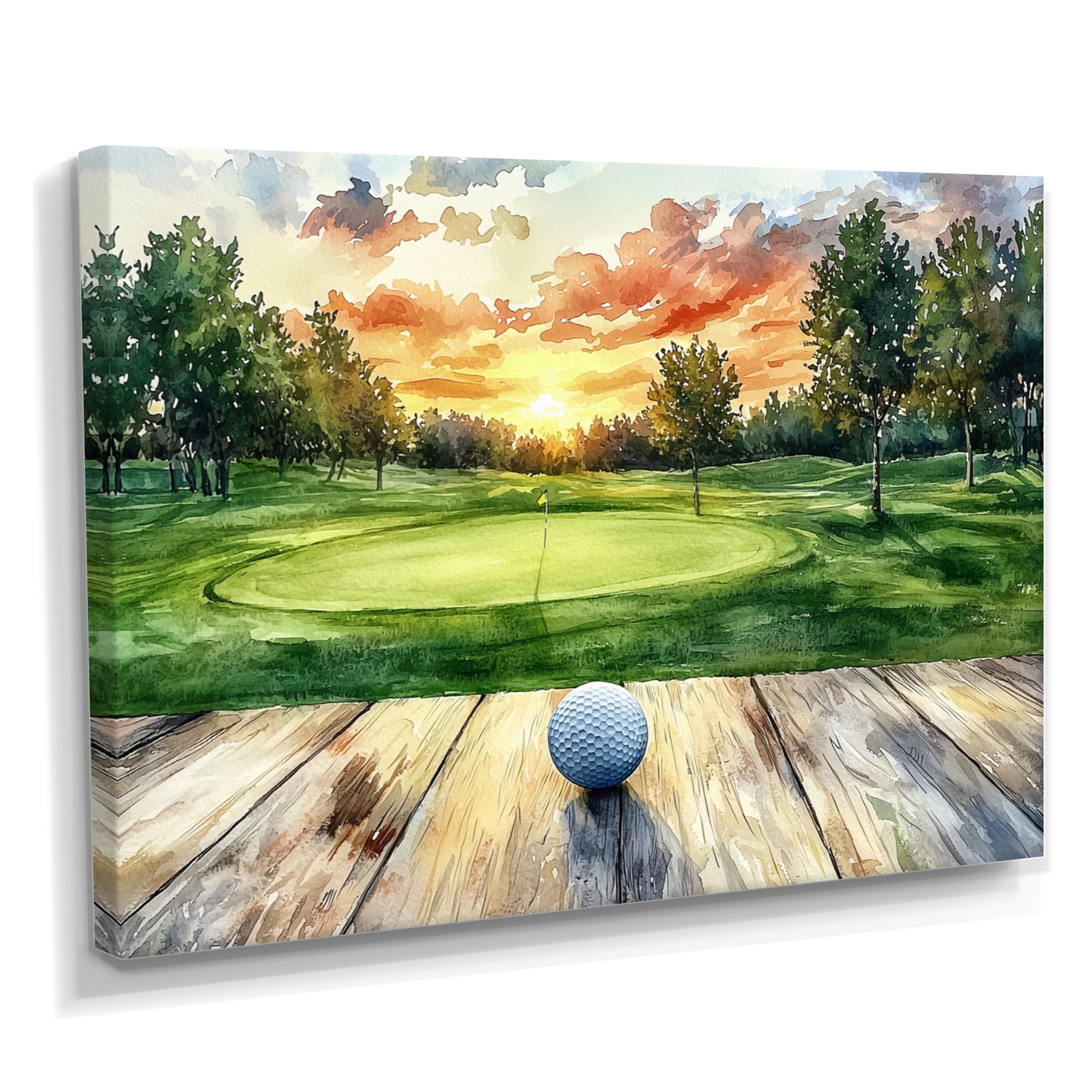 Golf Practice On A Top Of Wooden Slide - Golf Canvas Wall Art
