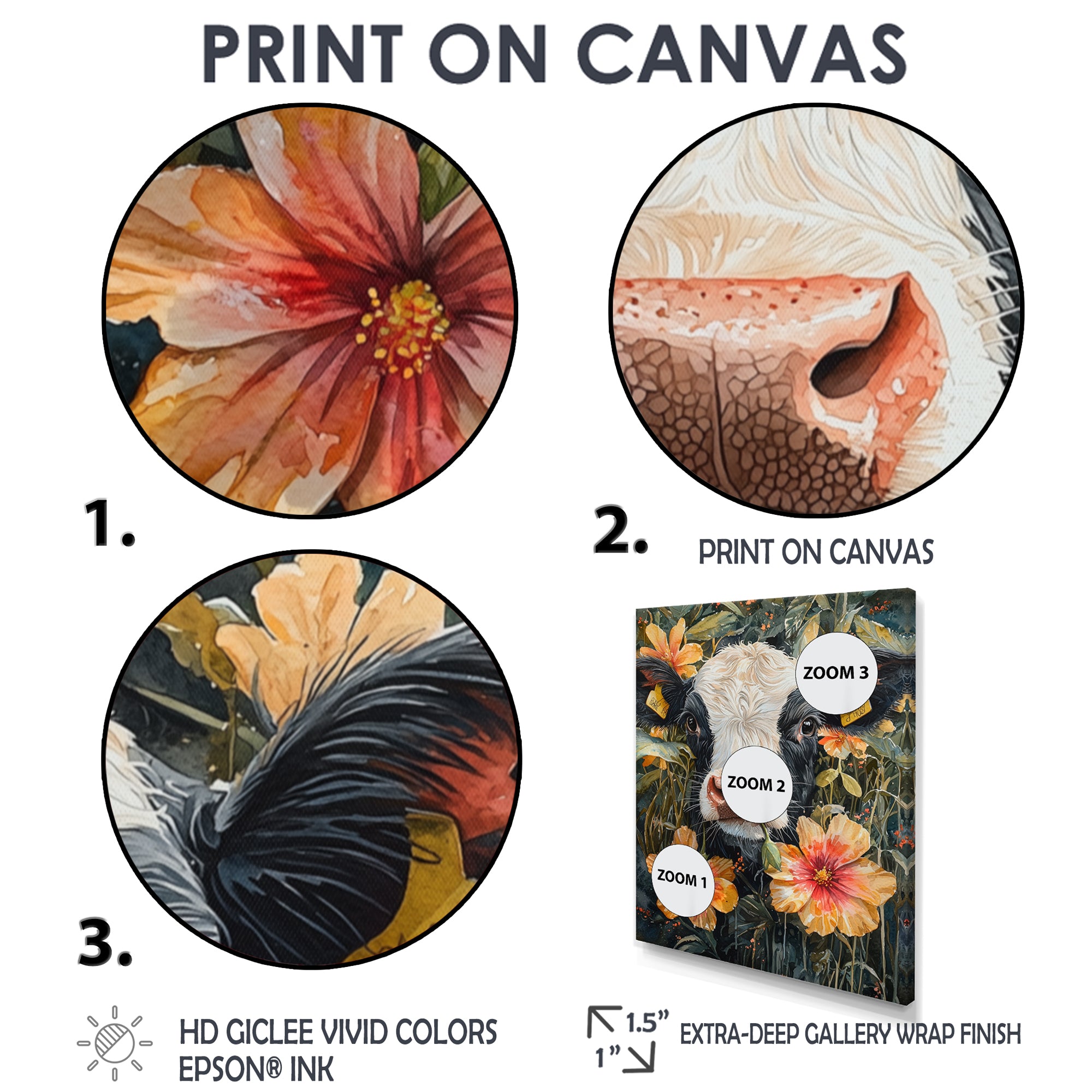 Cow Painting With Hibiscus - Cow Wall Decor