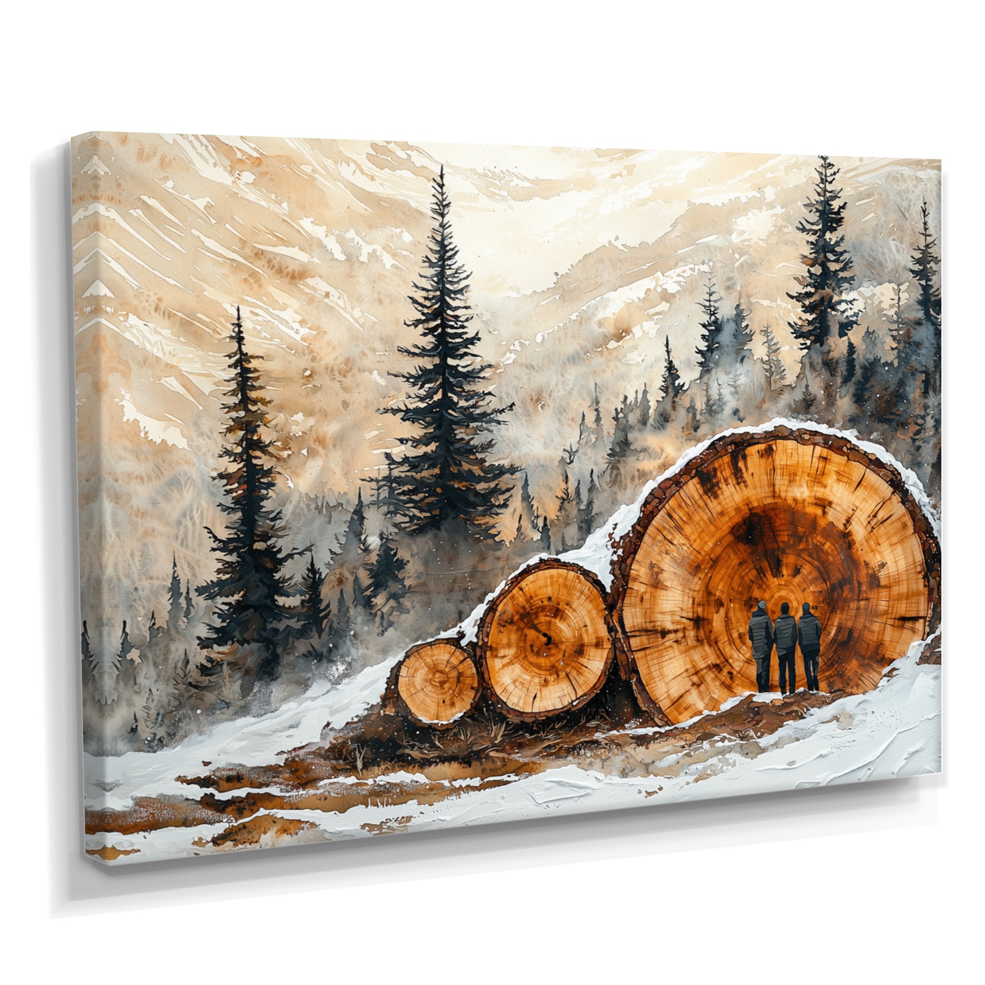 Hiking Group In A Winter Landscape I - Hiking Canvas Wall Art