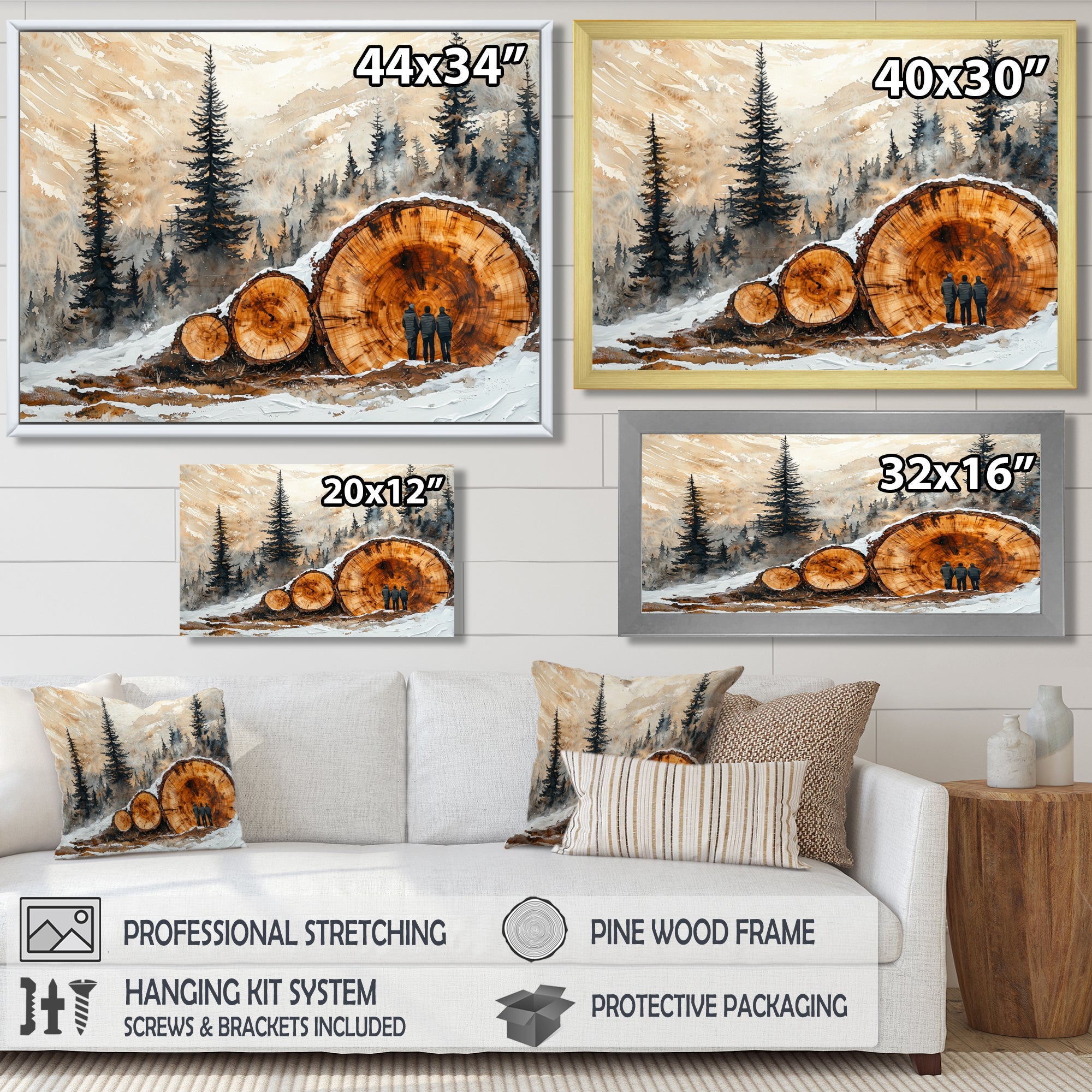 Hiking Group In A Winter Landscape I - Hiking Canvas Wall Art