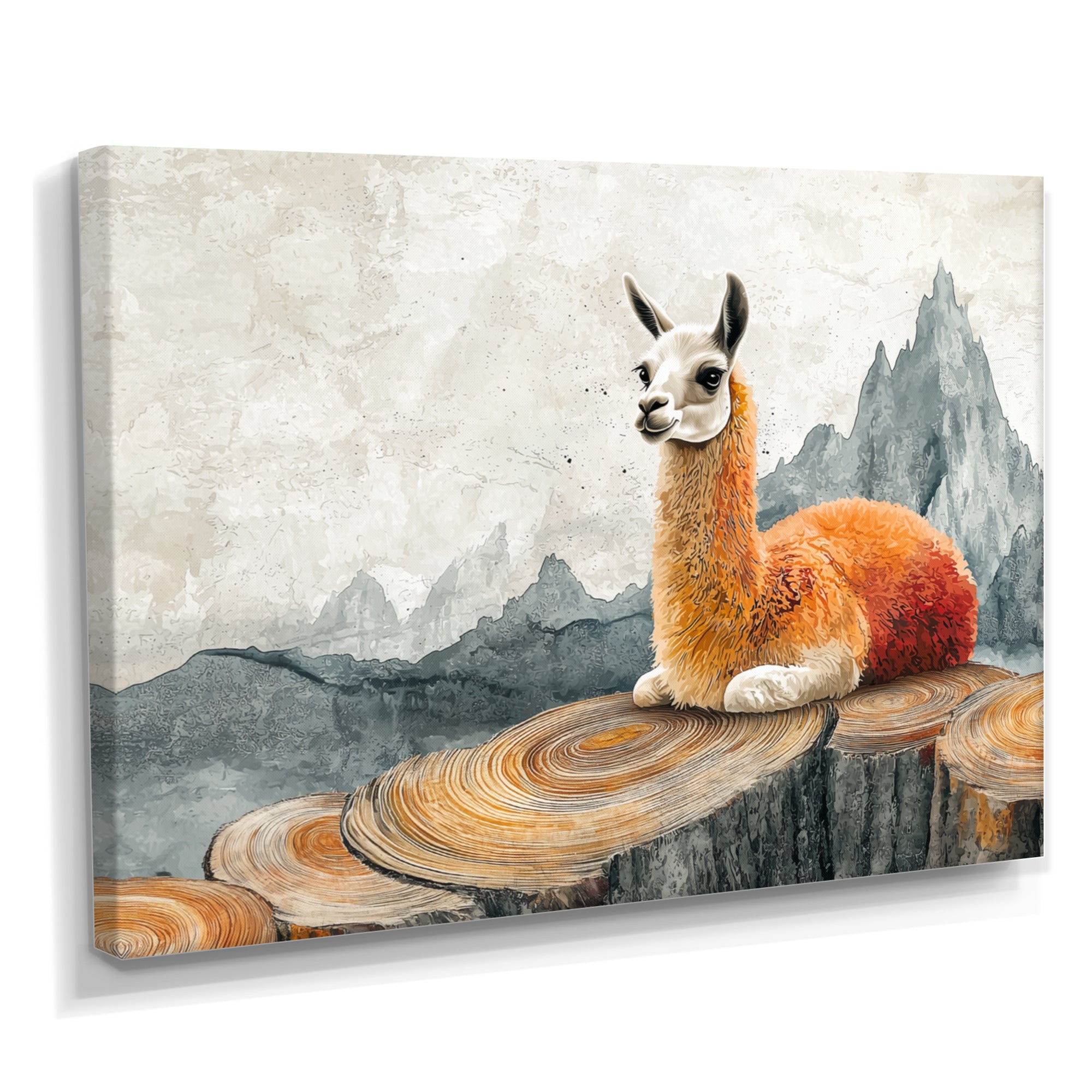 Llama In Peru Meditation Of The Guardian - Orange Llama Wall Art