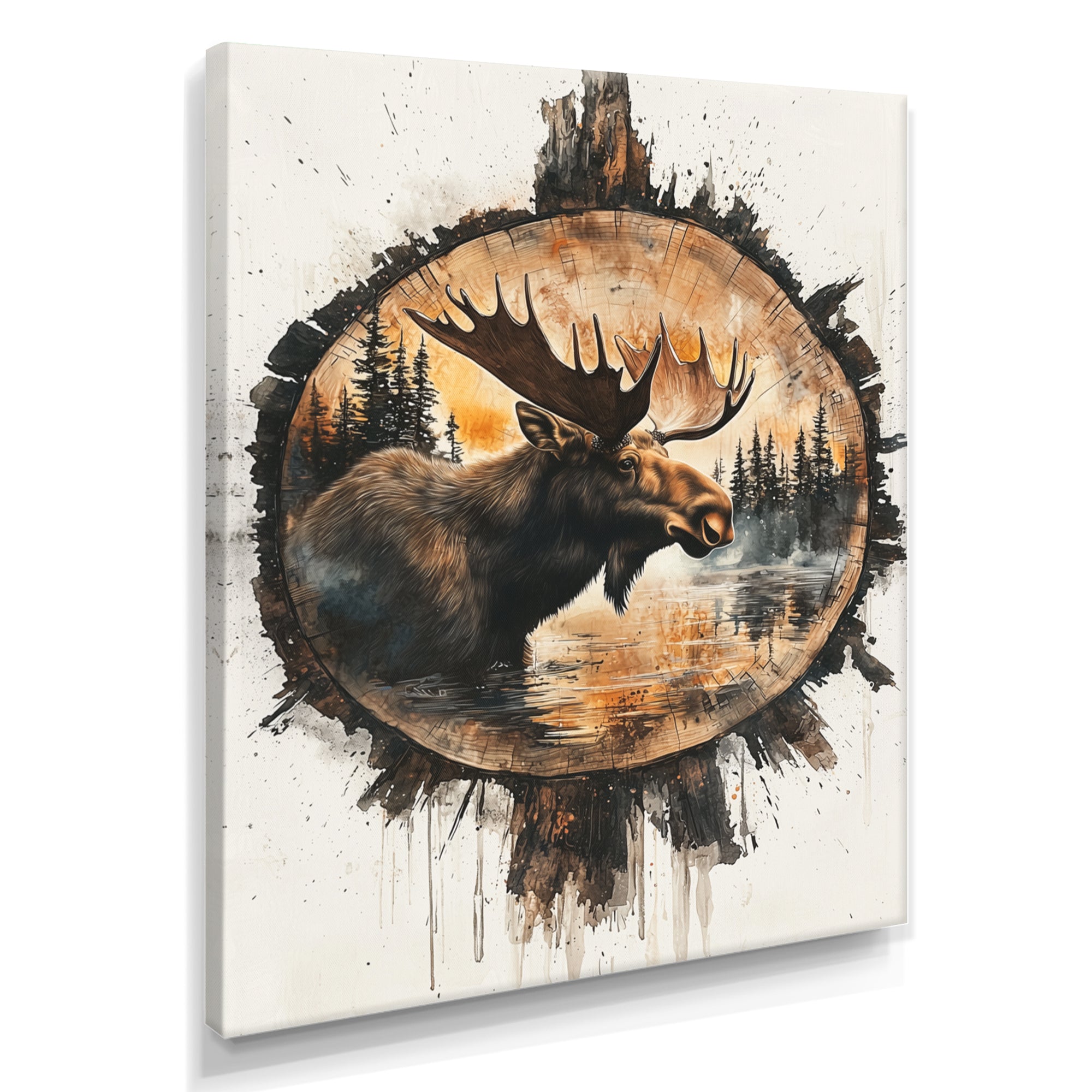 Canadian Moose Portrait In A Lake Landscape - Moose Large Canvas Wall Art