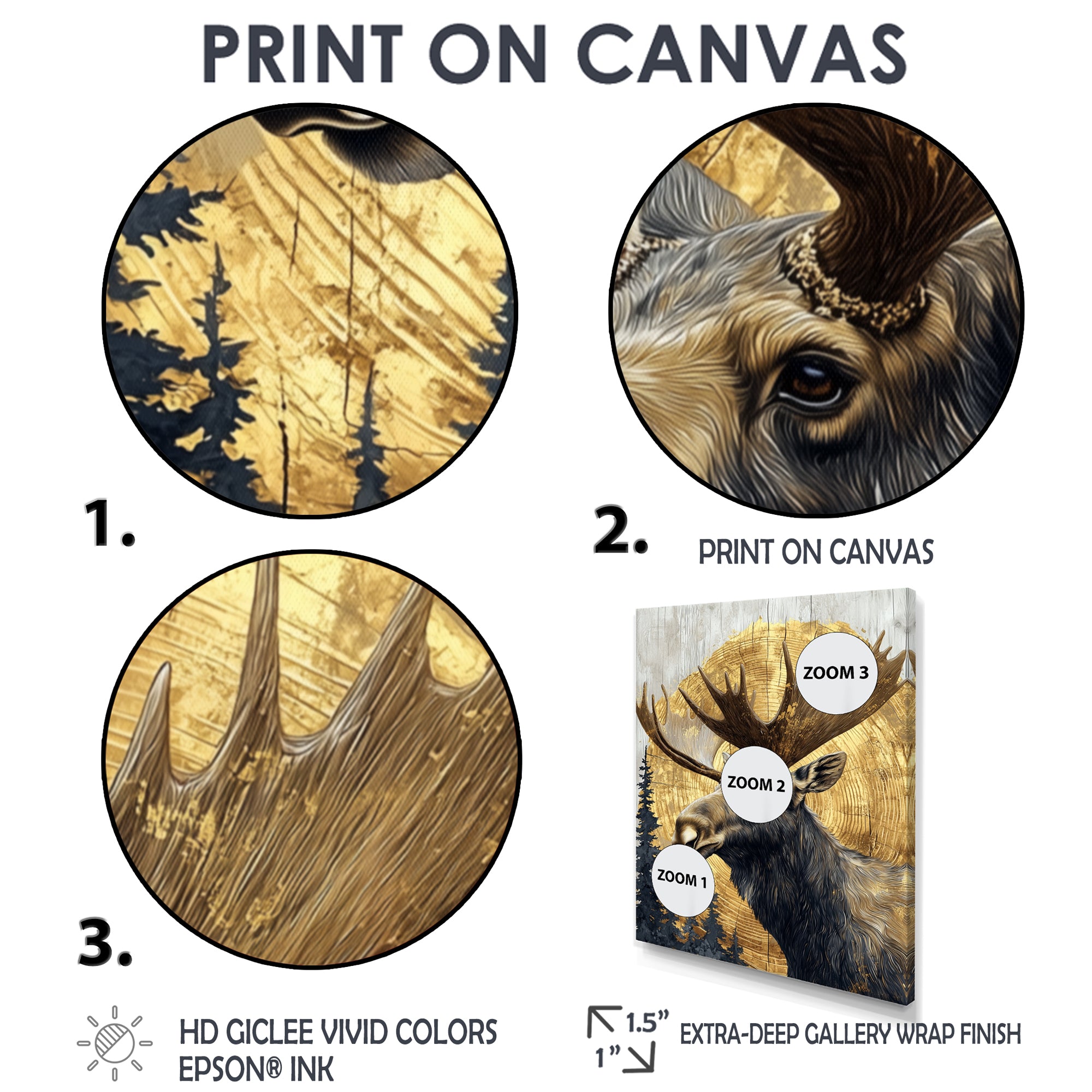 Golden Moose Portrait In The Winter - Moose Living Room Wall Art