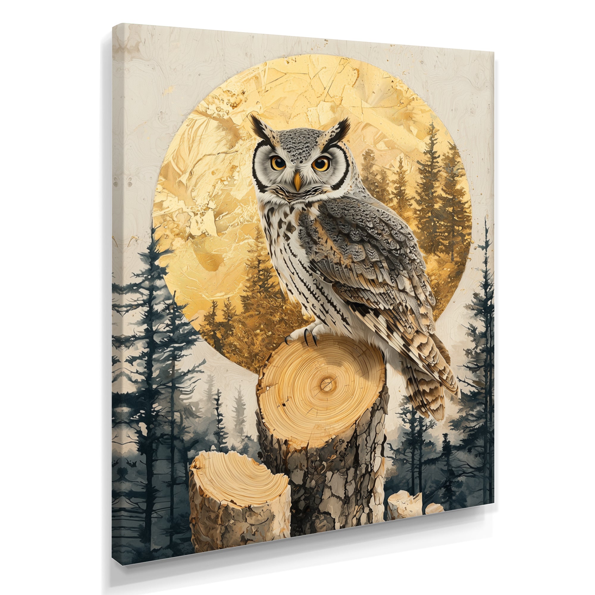 Owl Into Golden Forest Landscape - Owl Wall Art Prints