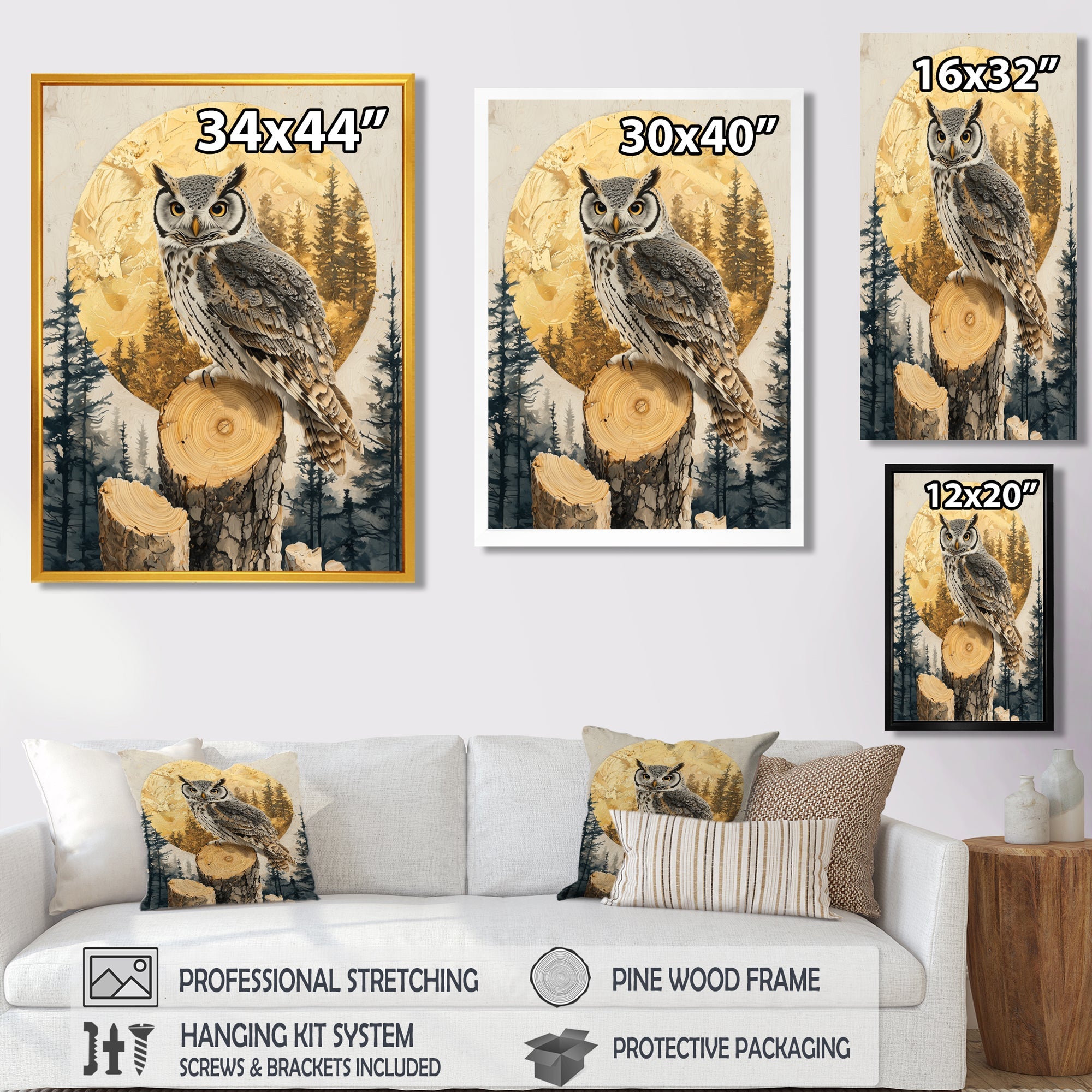 Owl Into Golden Forest Landscape - Owl Wall Art Prints