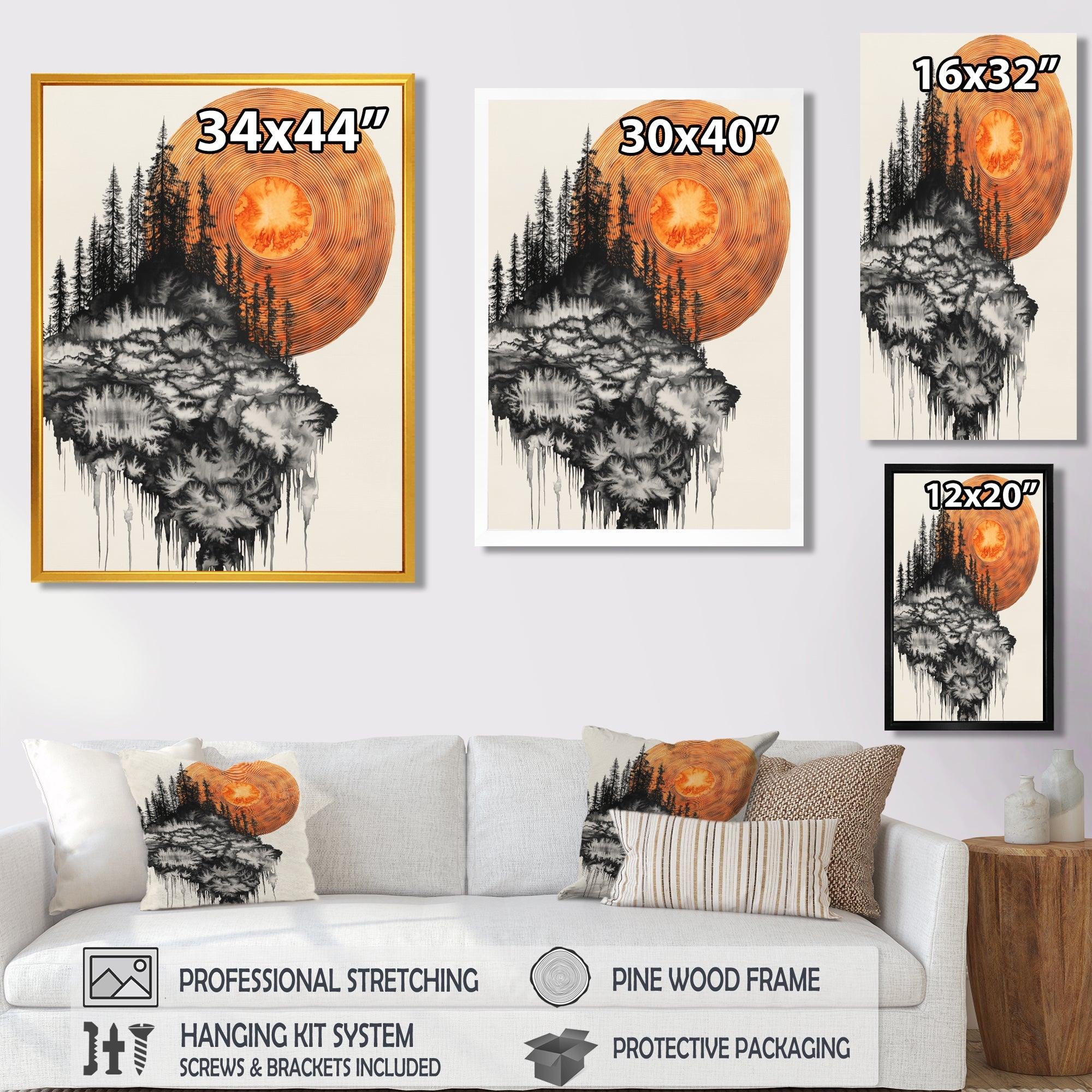 Sunrise Of A Dark Onyx Forest - Orange Owl Wall Art