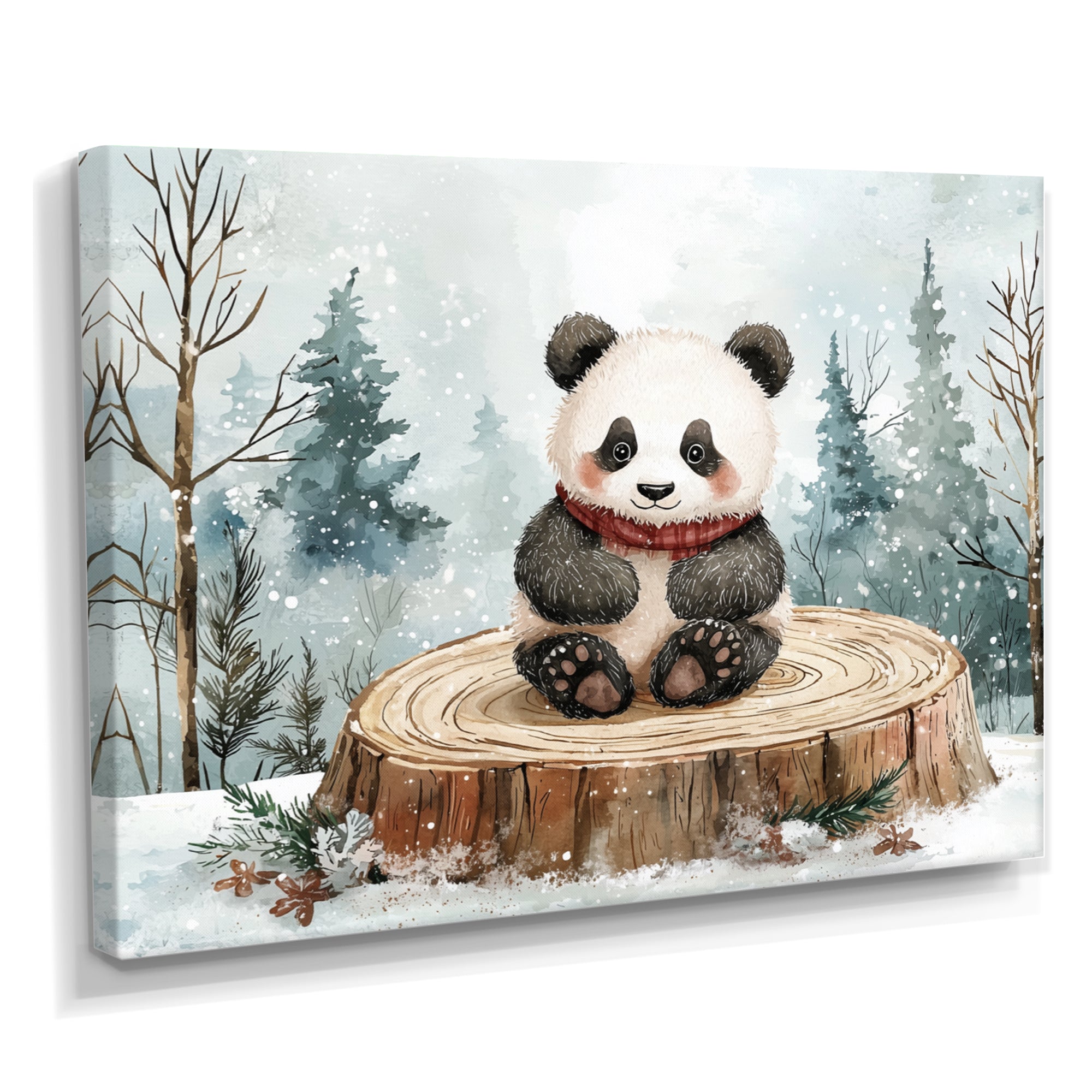 Cute Panda In Winter Landscape - Panda Home Decor Art