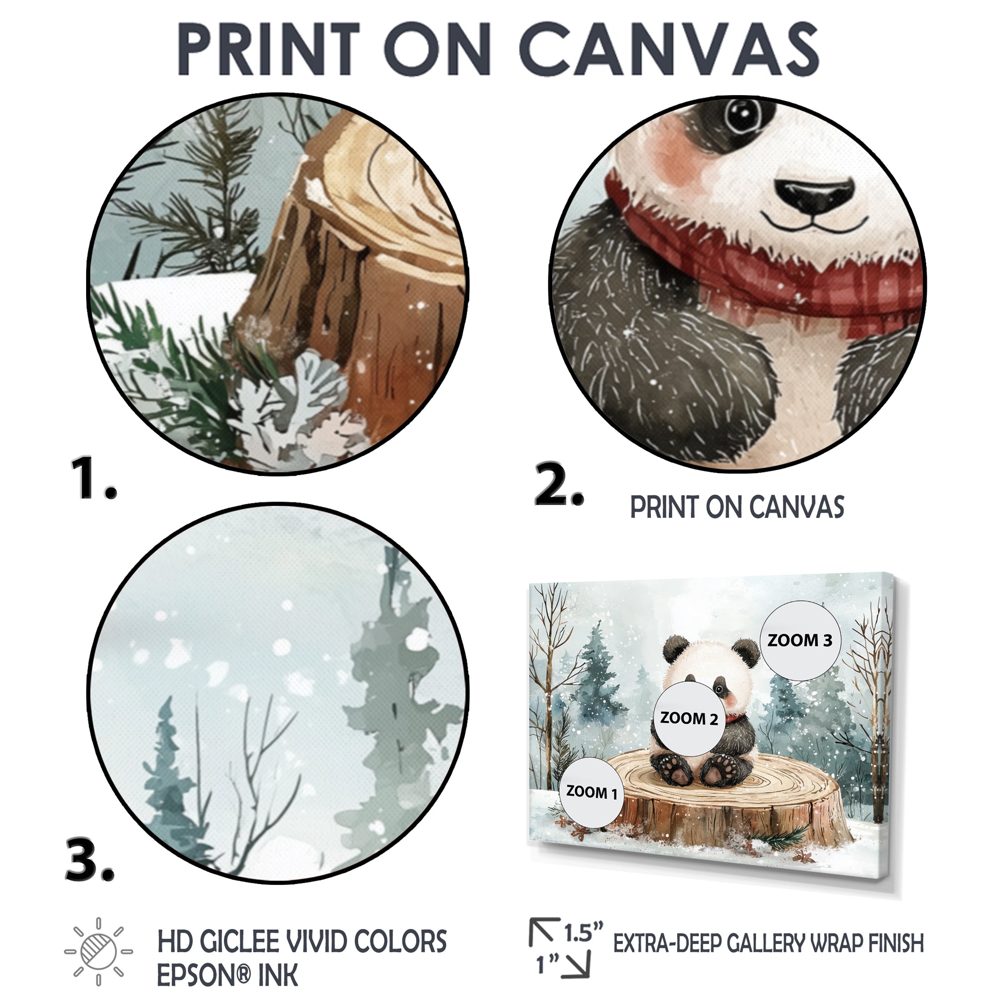 Cute Panda In Winter Landscape - Panda Home Decor Art