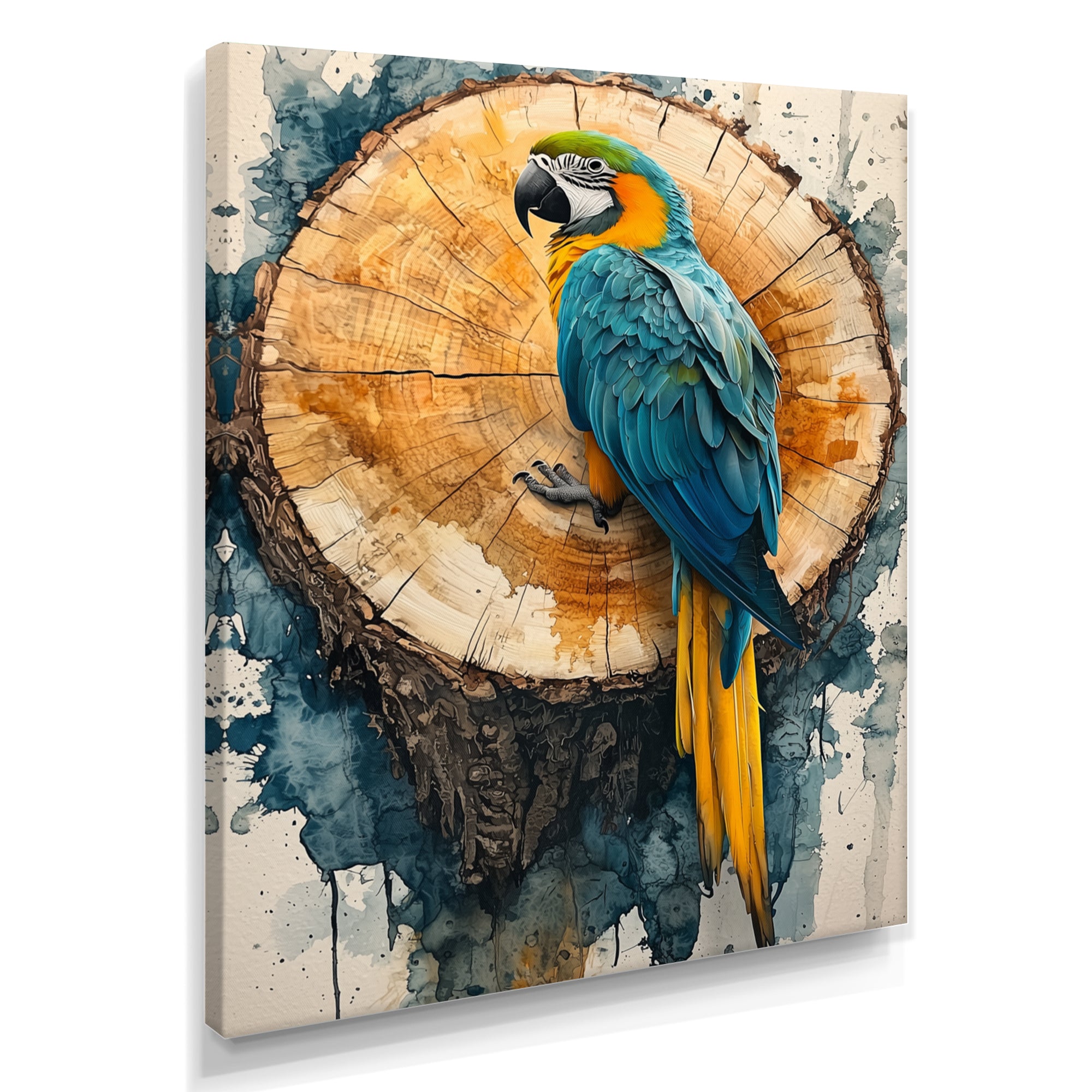 Parrot At Tropical Tree On Slide - Parrot Canvas Wall Art