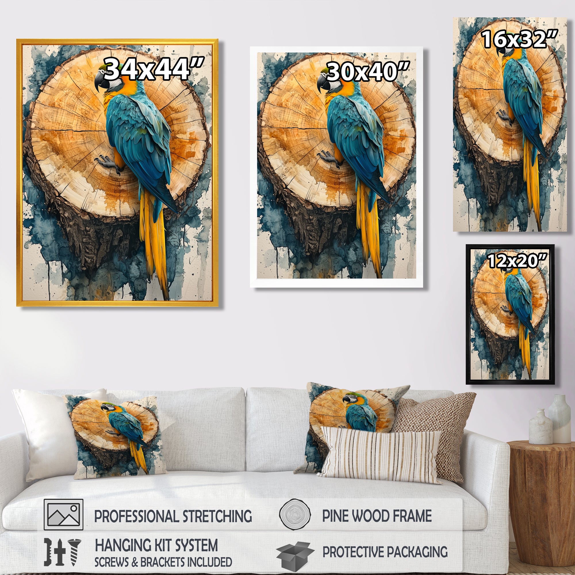 Parrot At Tropical Tree On Slide - Parrot Canvas Wall Art