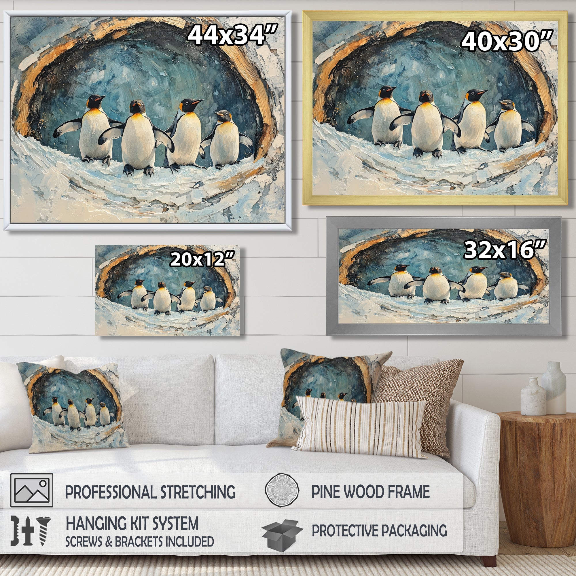 Penguin Family In A Winter Landscape - White Penguin Wall Art