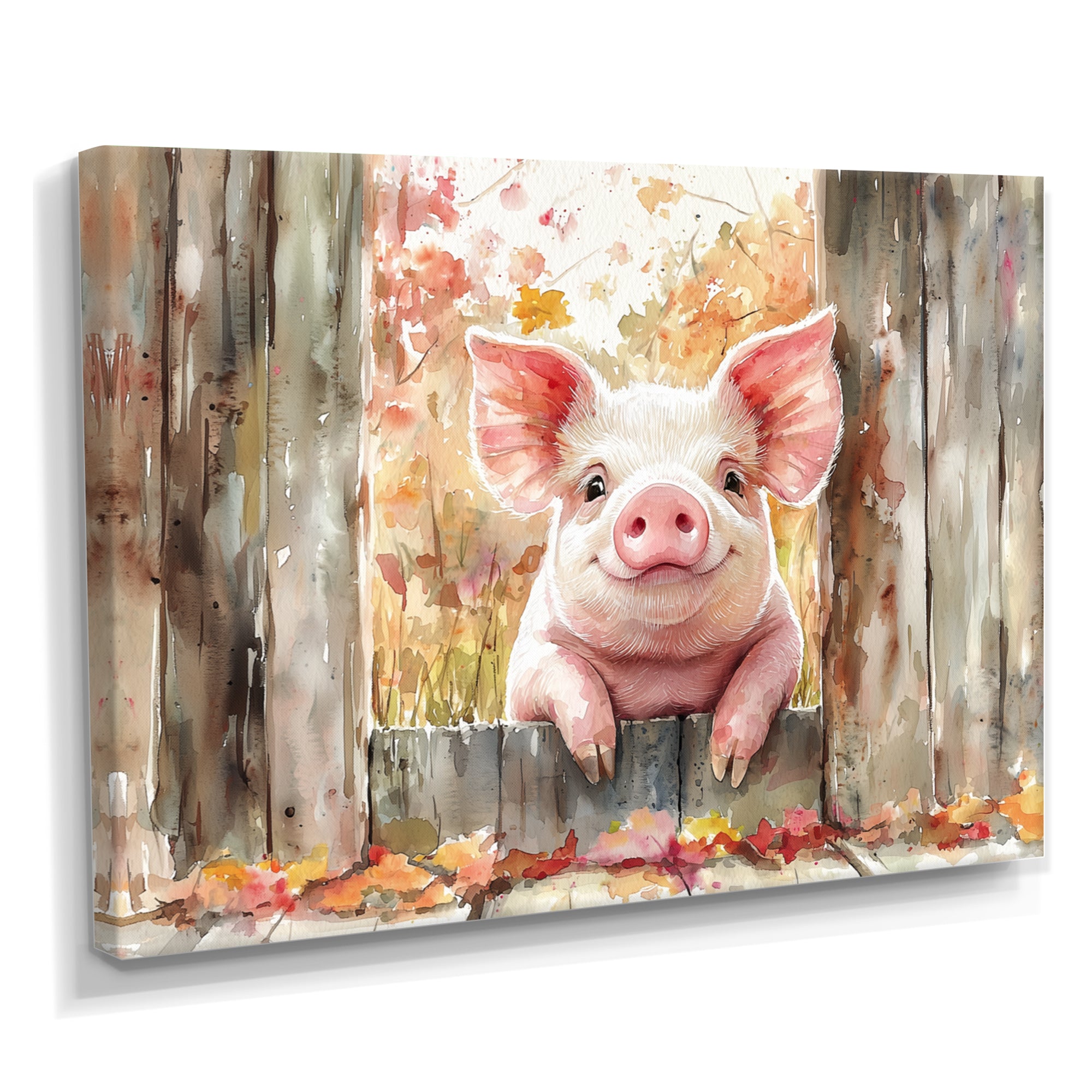 Pig Portrait At The Barn - Pig Large Canvas Wall Art