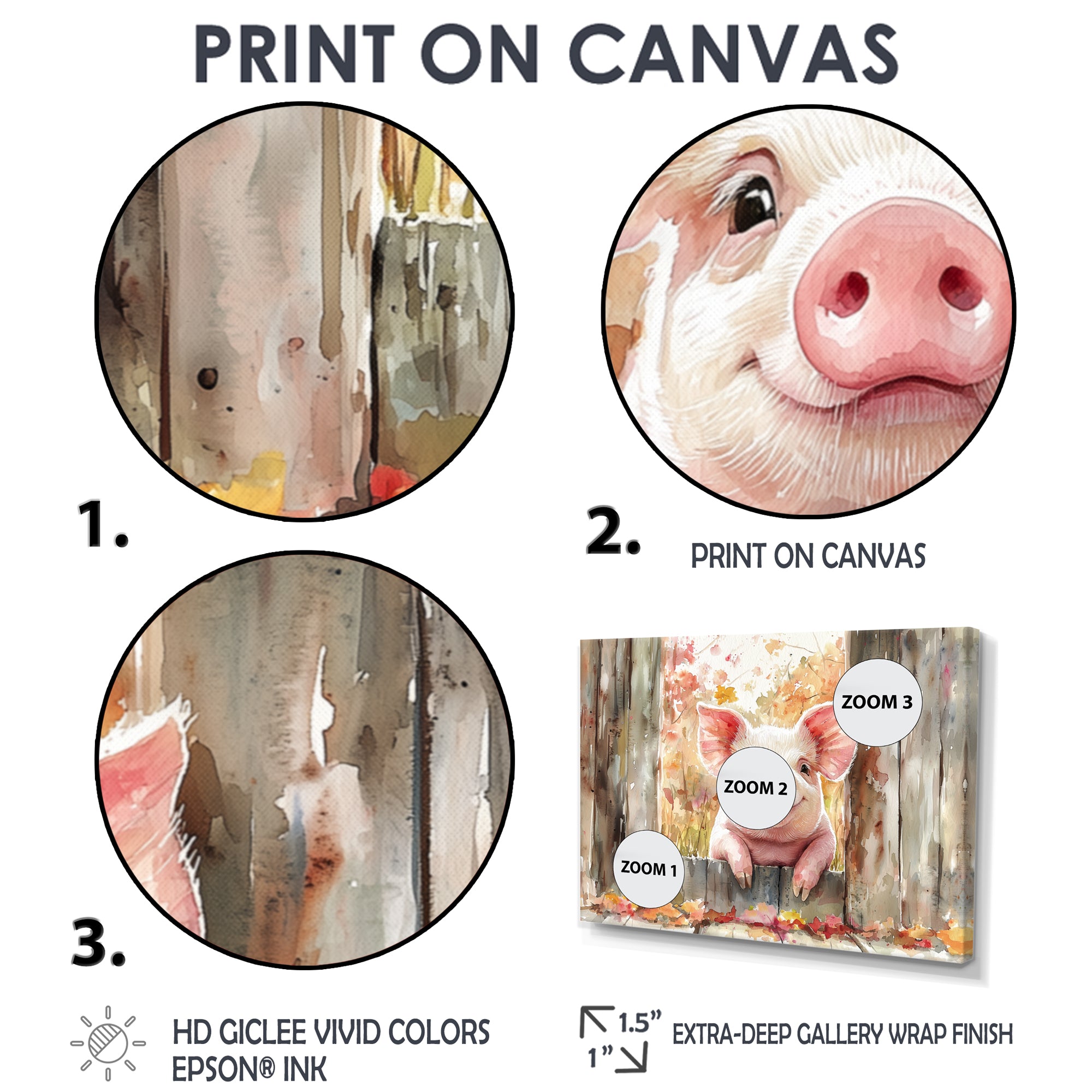 Pig Portrait At The Barn - Pig Large Canvas Wall Art