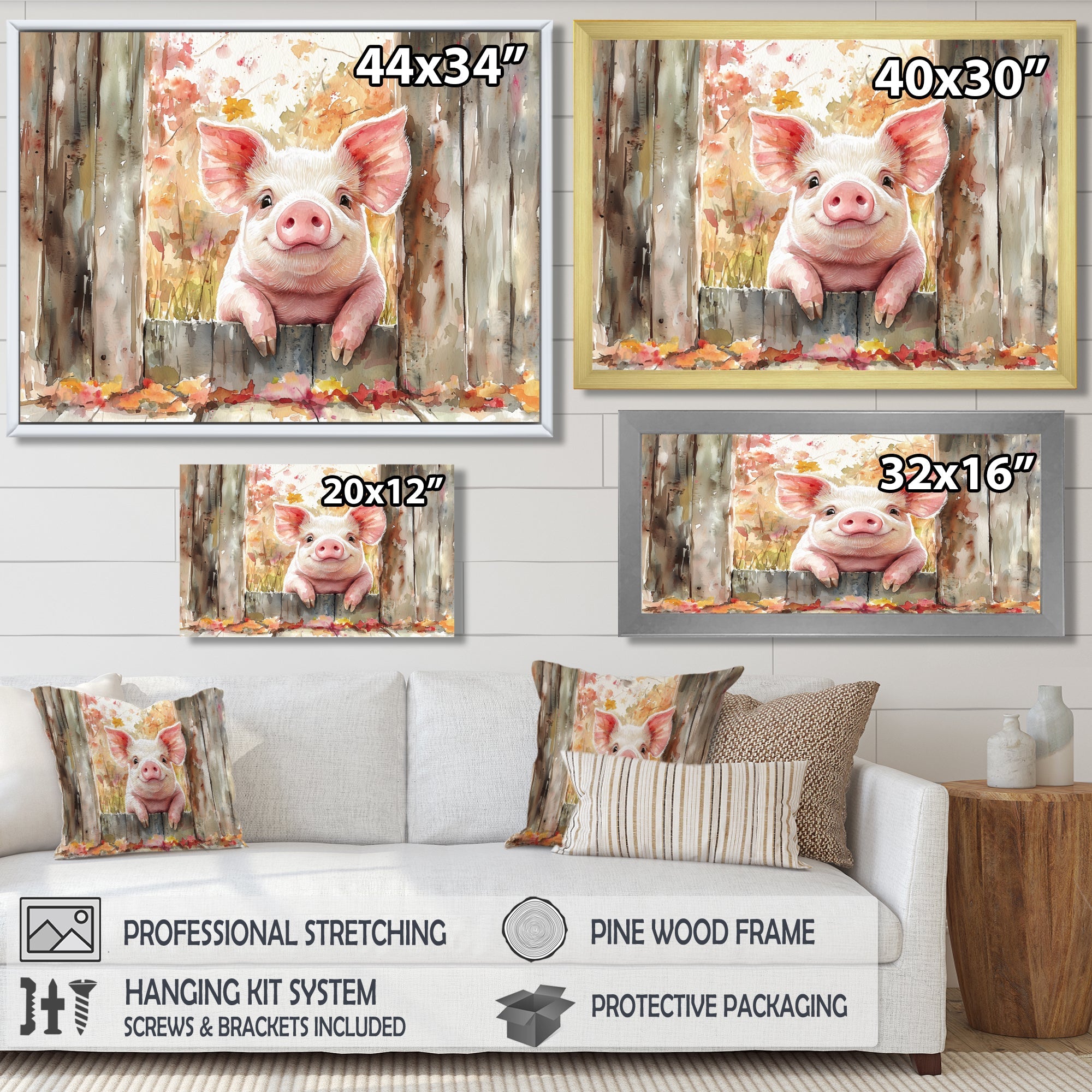 Pig Portrait At The Barn - Pig Large Canvas Wall Art